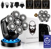 Sansbeauté® 6-in-1 Scheerapparaat Mannen + Extra Scheerkop - Ultimate Set - Trimmer & Tondeuse - Electric Face & Head Shaver - 7D Hoofdscheerapparaat - Hoofd Kaal Scheren – Nat & Droog - Draadloos Opladen - Elektrisch