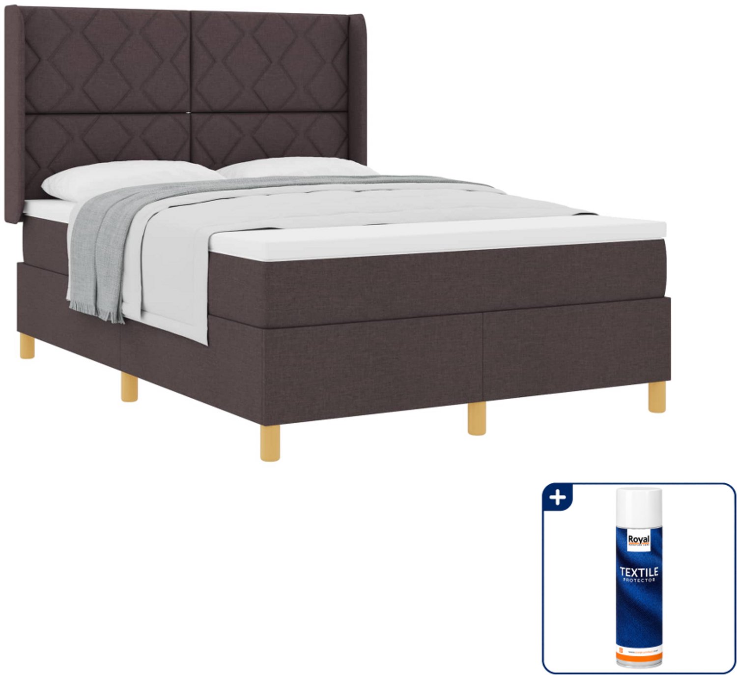 vidaXL Queensize boxspringbed - 160 x 200 cm - donkerbruin - Inclusief textielbeschermer 500 ml