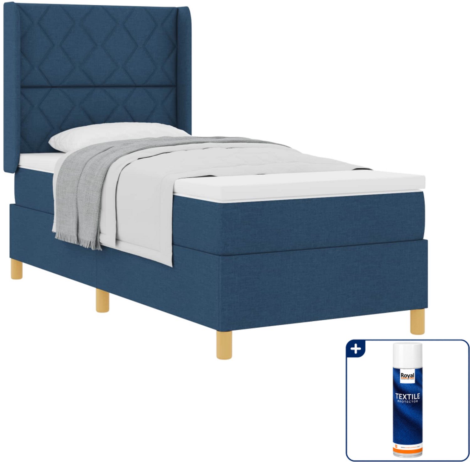 vidaXL boxspringbed - 90 x 200 cm - stof - blauw - Inclusief textielbeschermer 500 ml