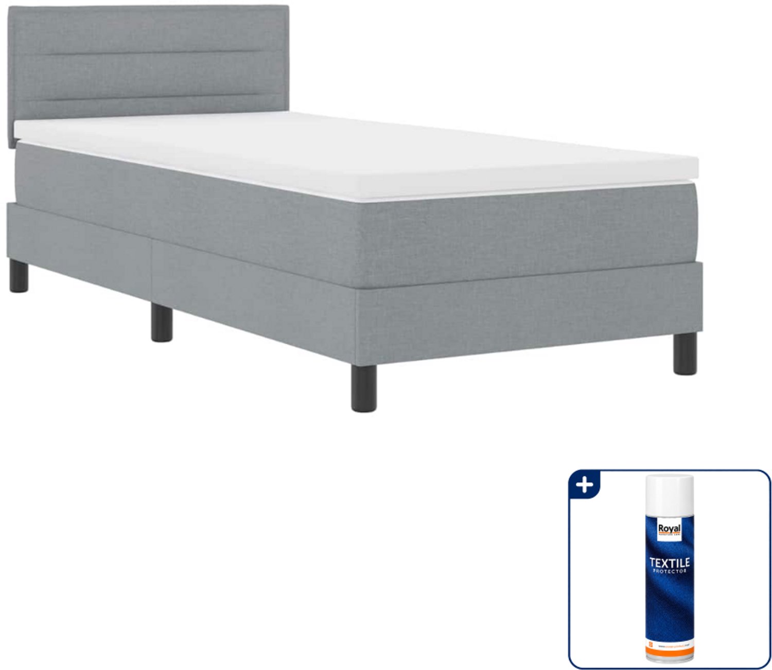 vidaXL boxspring bed met matras en led - 100 x 200 cm - stof - lichtgrijs - Inclusief textielbeschermer 500 ml