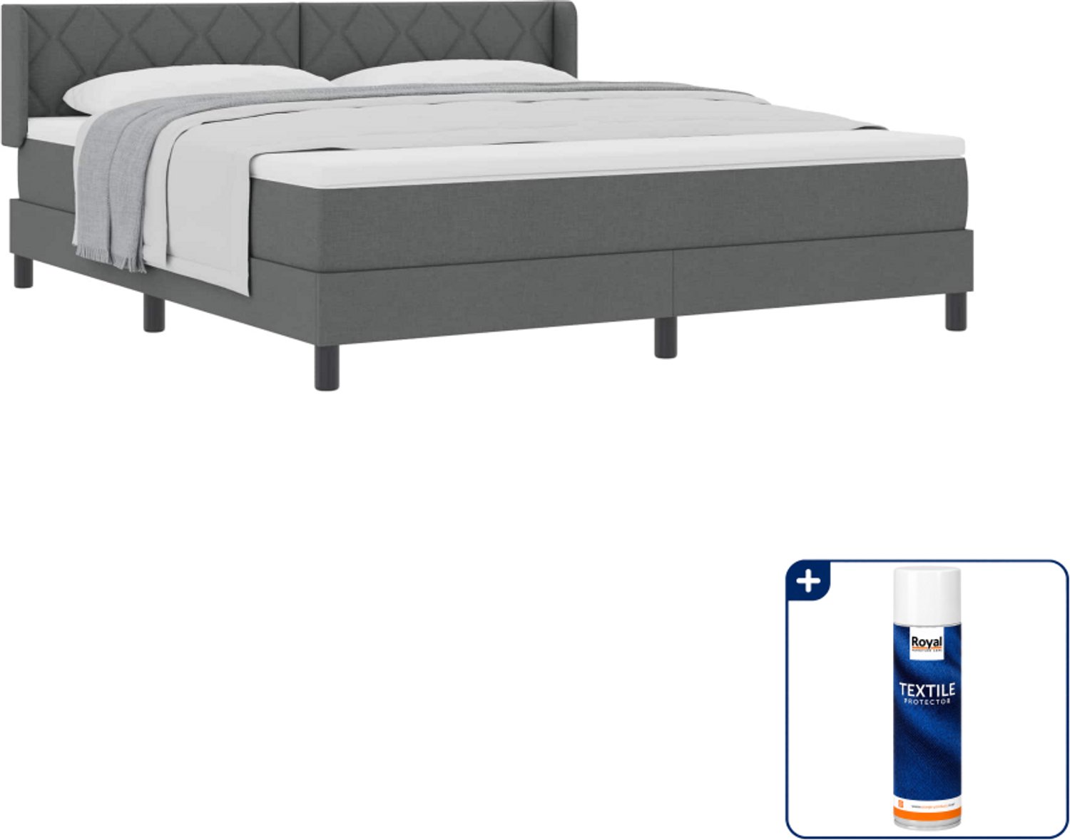 vidaXL Kingsize boxspringbed - 180 x 200 cm - donkergrijs - Inclusief textielbeschermer 500 ml