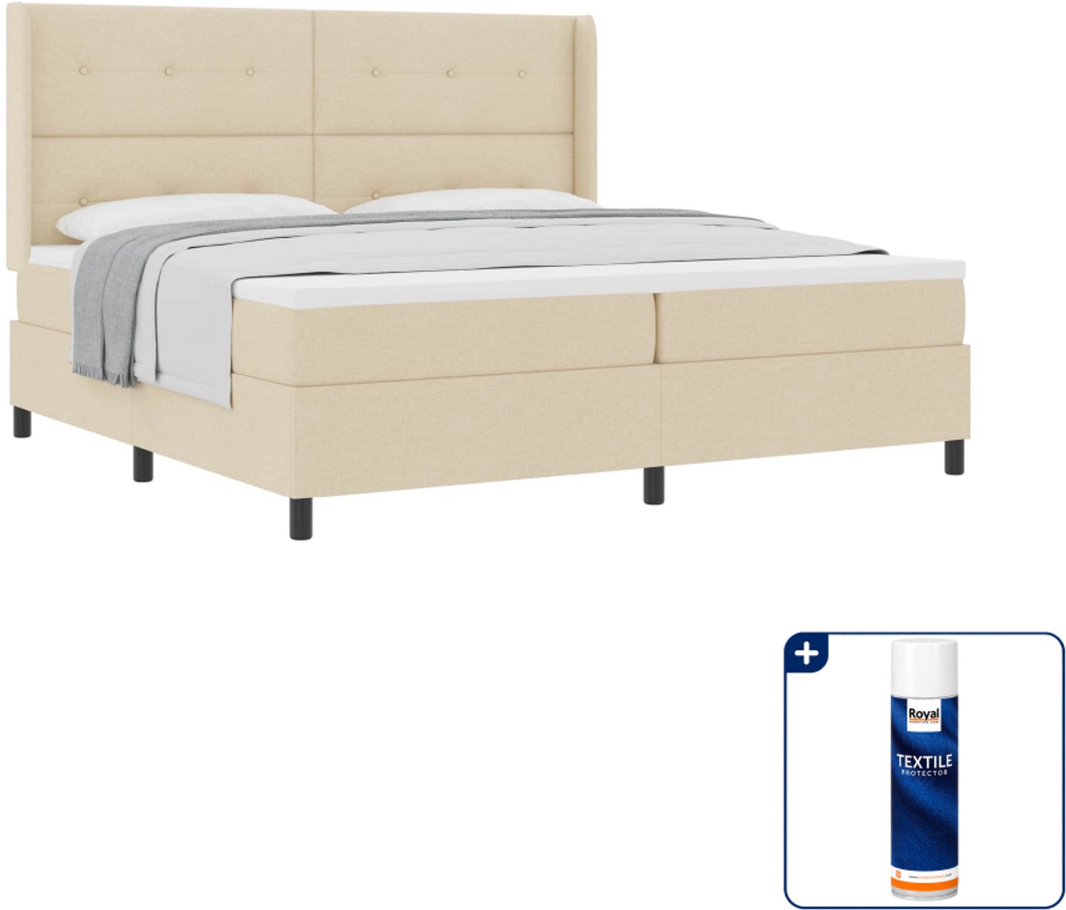vidaXL Boxspringbed - 200 x 200 cm - crème - Inclusief textielbeschermer 500 ml
