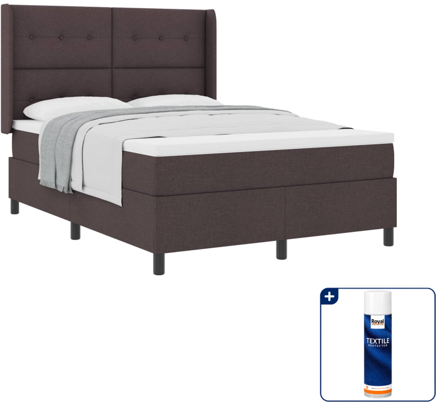 vidaXL Boxspringbed - 140 x 190 cm - stof - donkerbruin - Inclusief textielbeschermer 500 ml