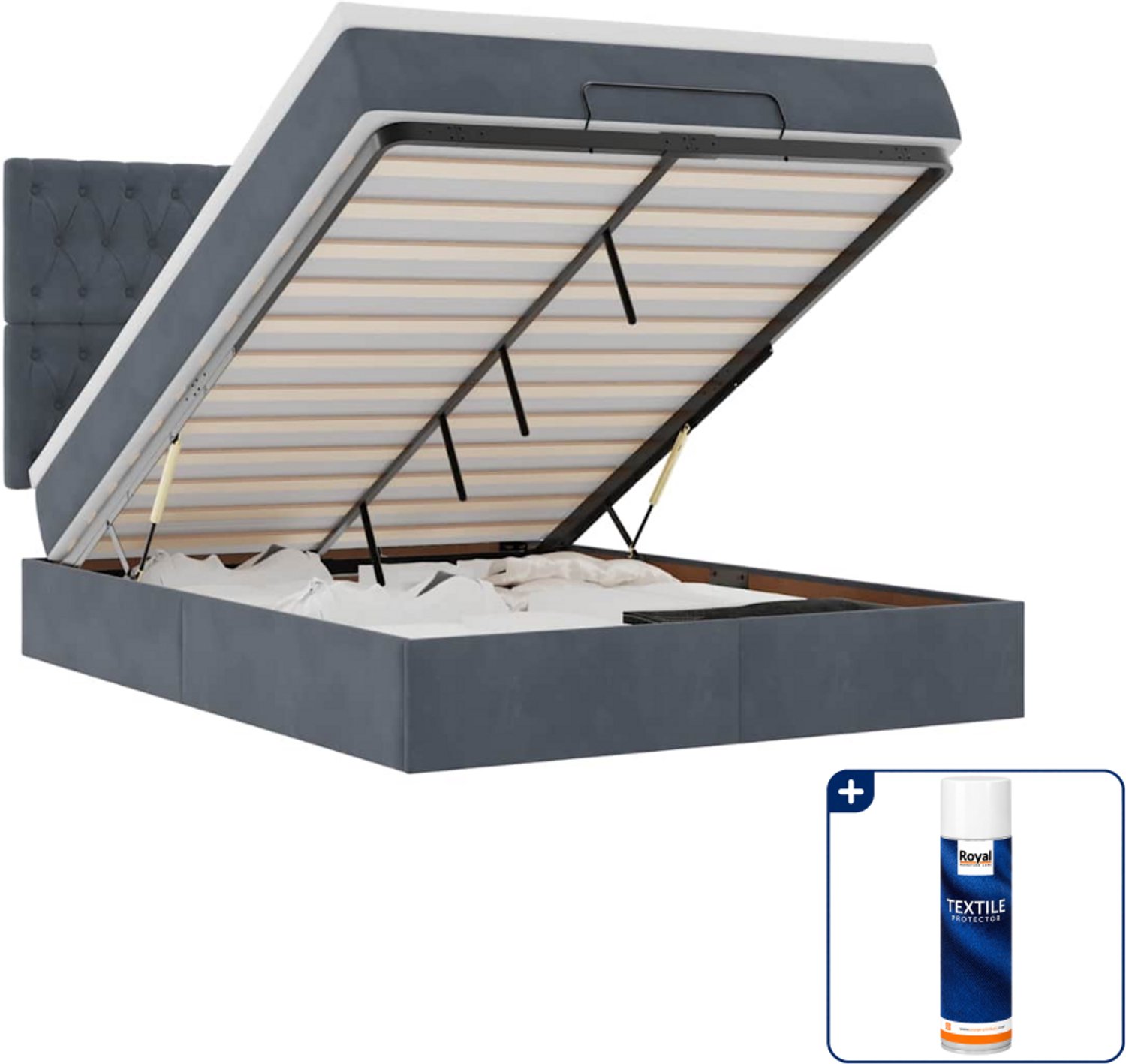 vidaXL ottoman bed - Small double - 140 x 200 cm - donkergrijs - Inclusief textielbeschermer 500 ml Zwart