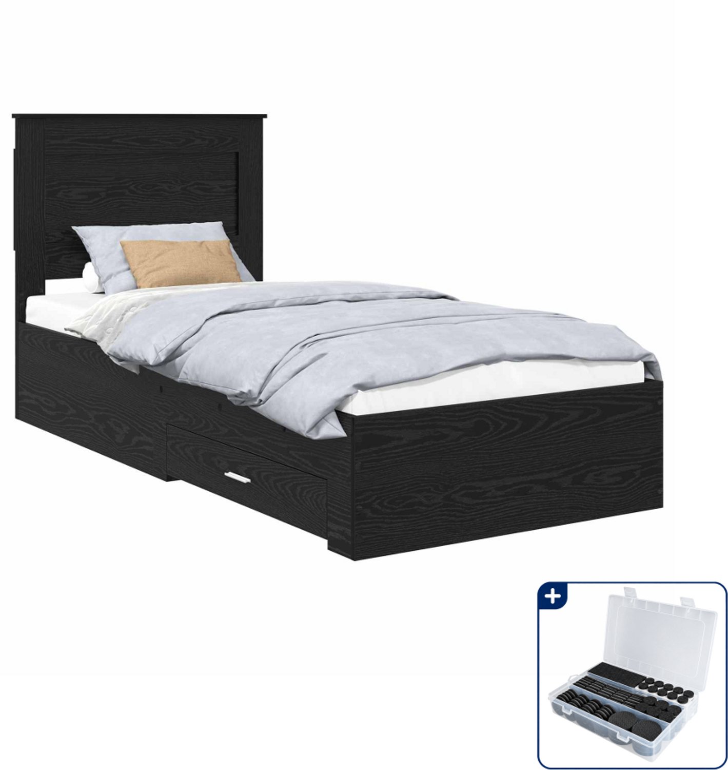 vidaXL bedframe - 90 x 200 cm - bewerkt hout - zwart eiken - Inclusief antikrasvilt 177-delig Bruin