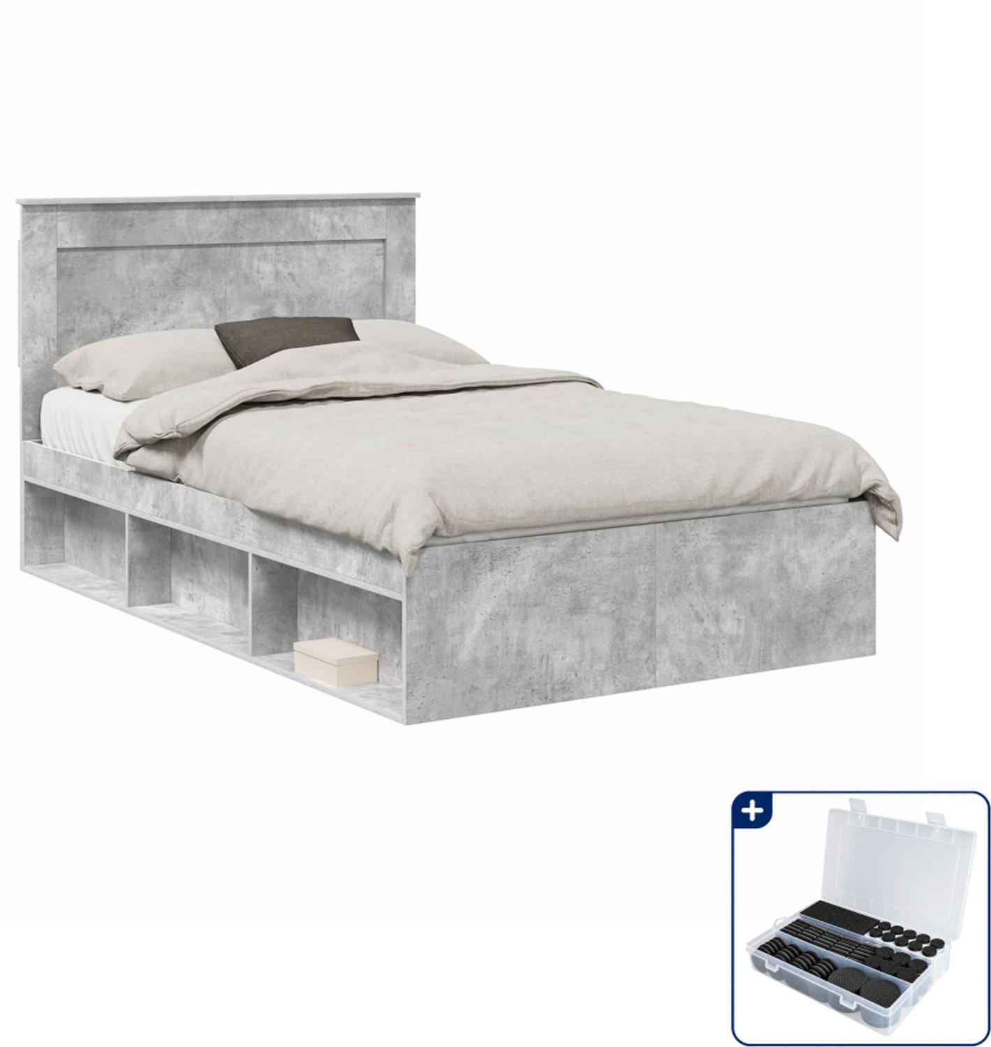 vidaXL Bedframe - 120 x 190 cm - bewerkt hout - betongrijs - Inclusief antikrasvilt 177-delig Bruin