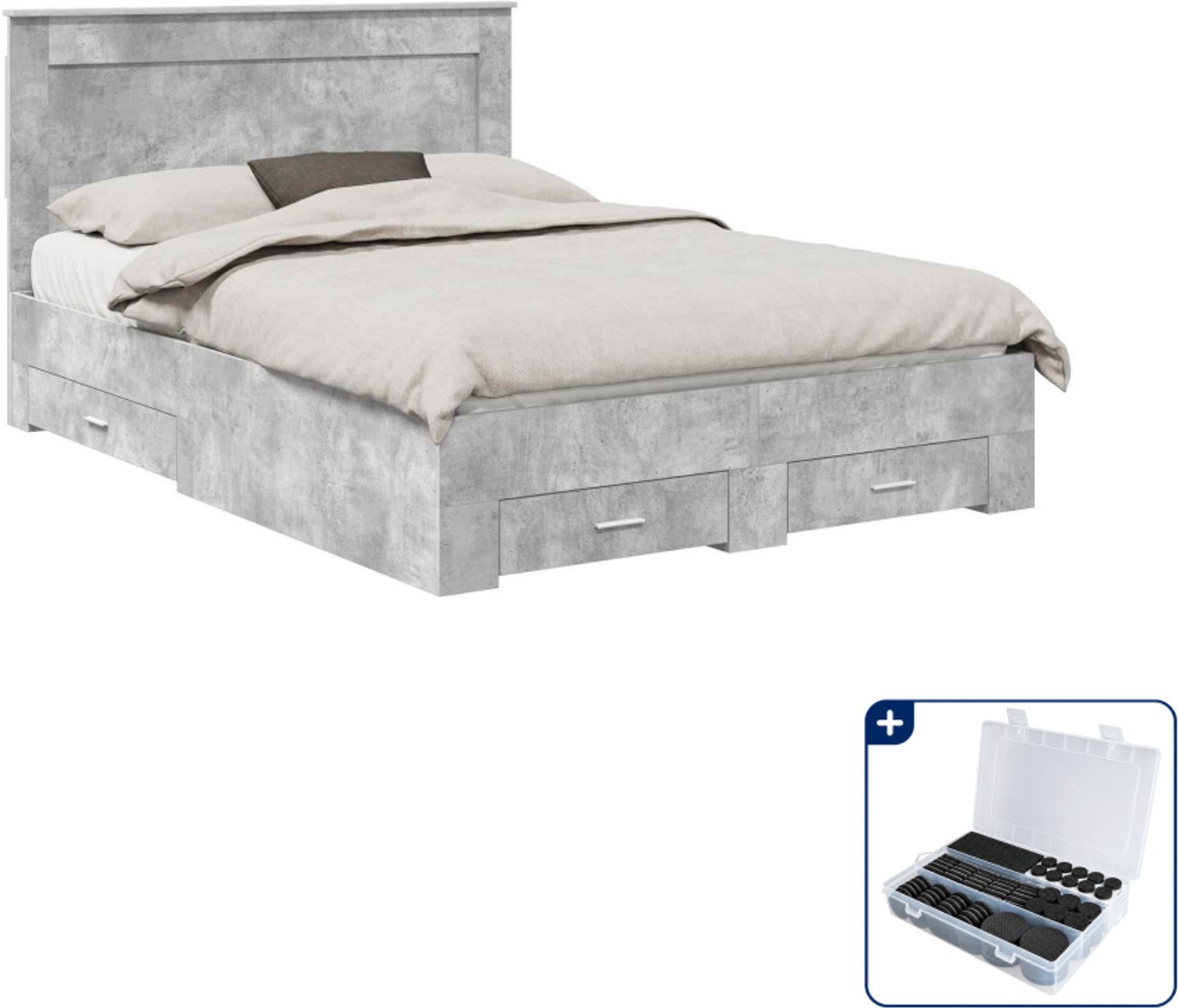 vidaXL bedframe - 150 x 200 cm - bewerkt hout - beton grijs - Inclusief antikrasvilt 177-delig Wit