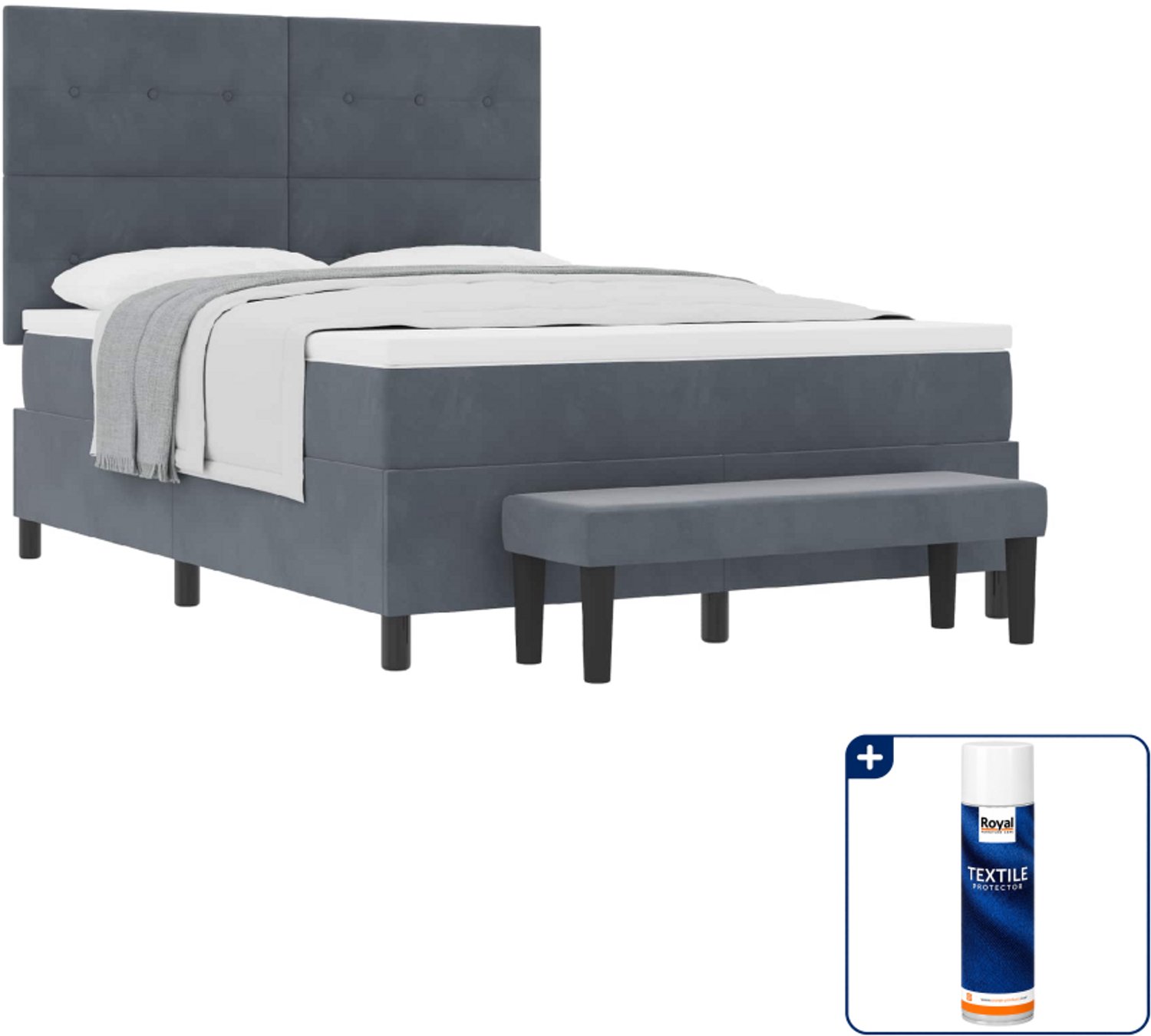vidaXL Boxspring bed - Queensize - 160 x 200 cm - donkergrijs - Inclusief textielbeschermer 500 ml