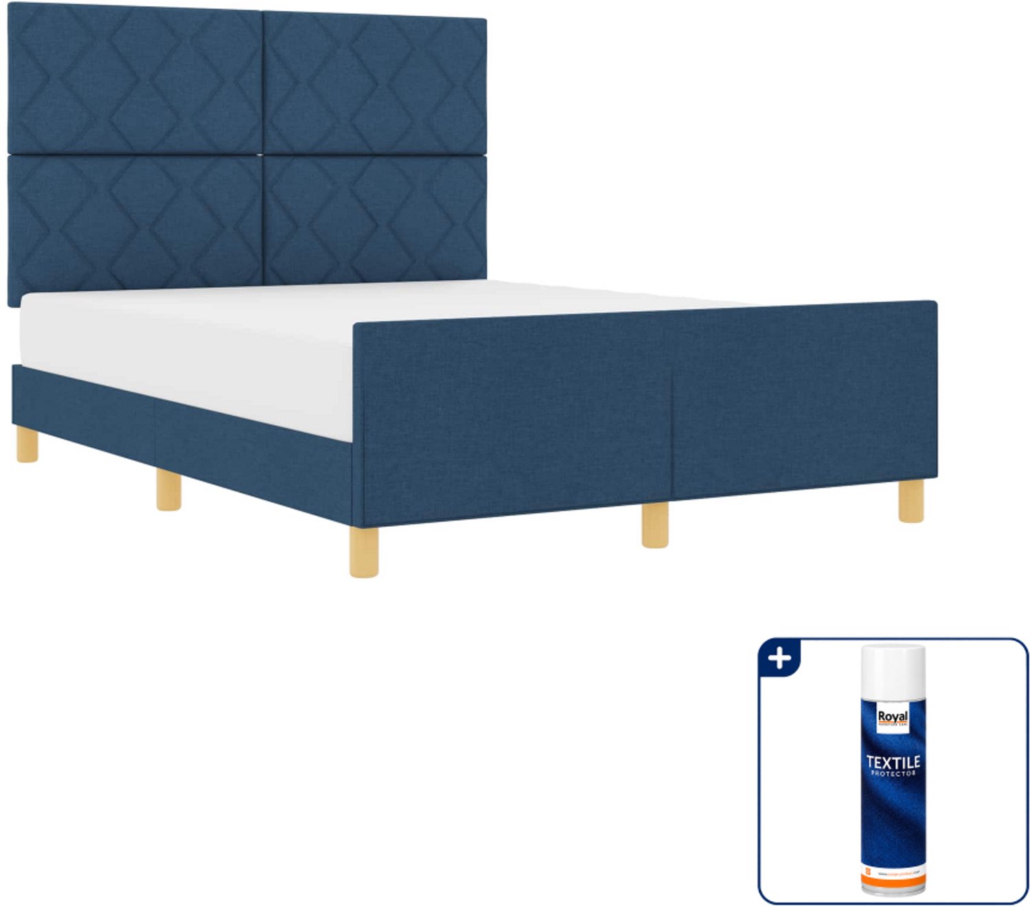 vidaXL Bedframe - 140 x 190 cm - stof - blauw - Inclusief textielbeschermer 500 ml