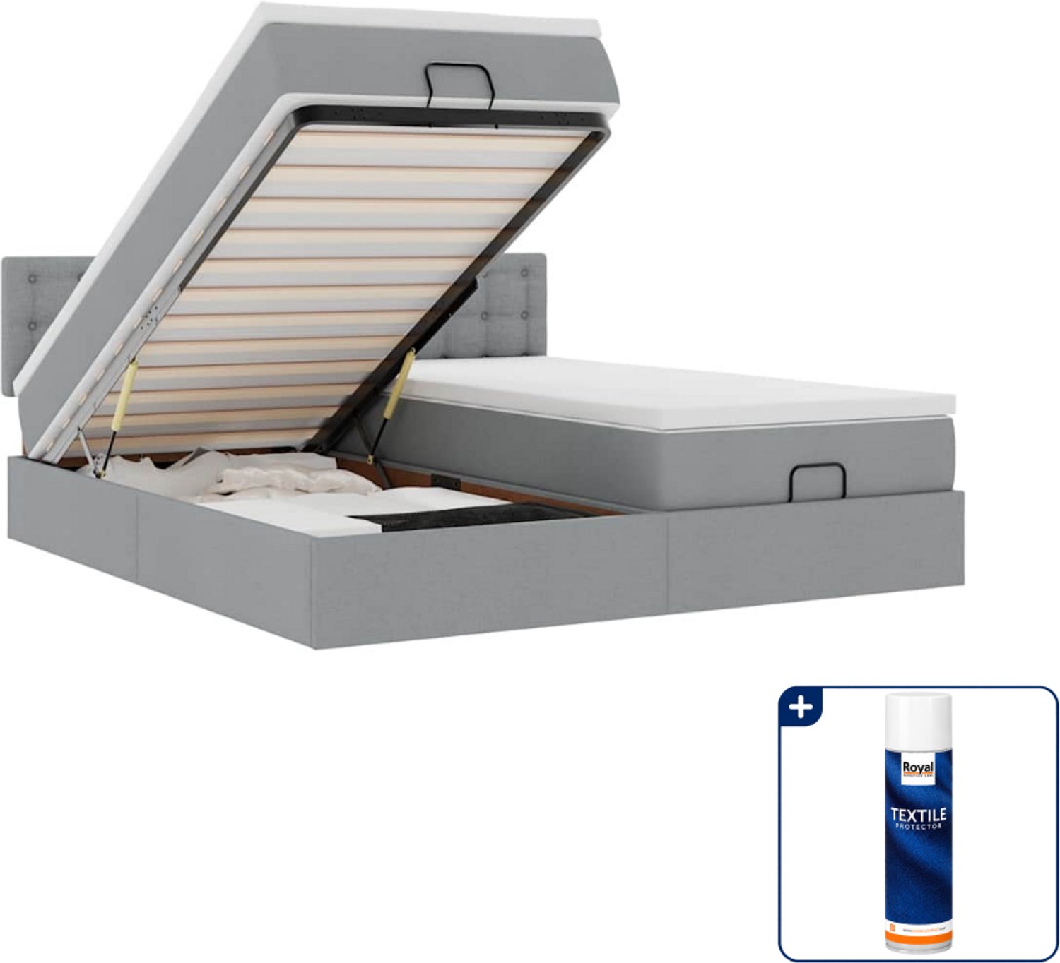 vidaXL Kingsize ottoman bed - 180 x 200 cm - stof - lichtgrijs - Inclusief textielbeschermer 500 ml Taupe