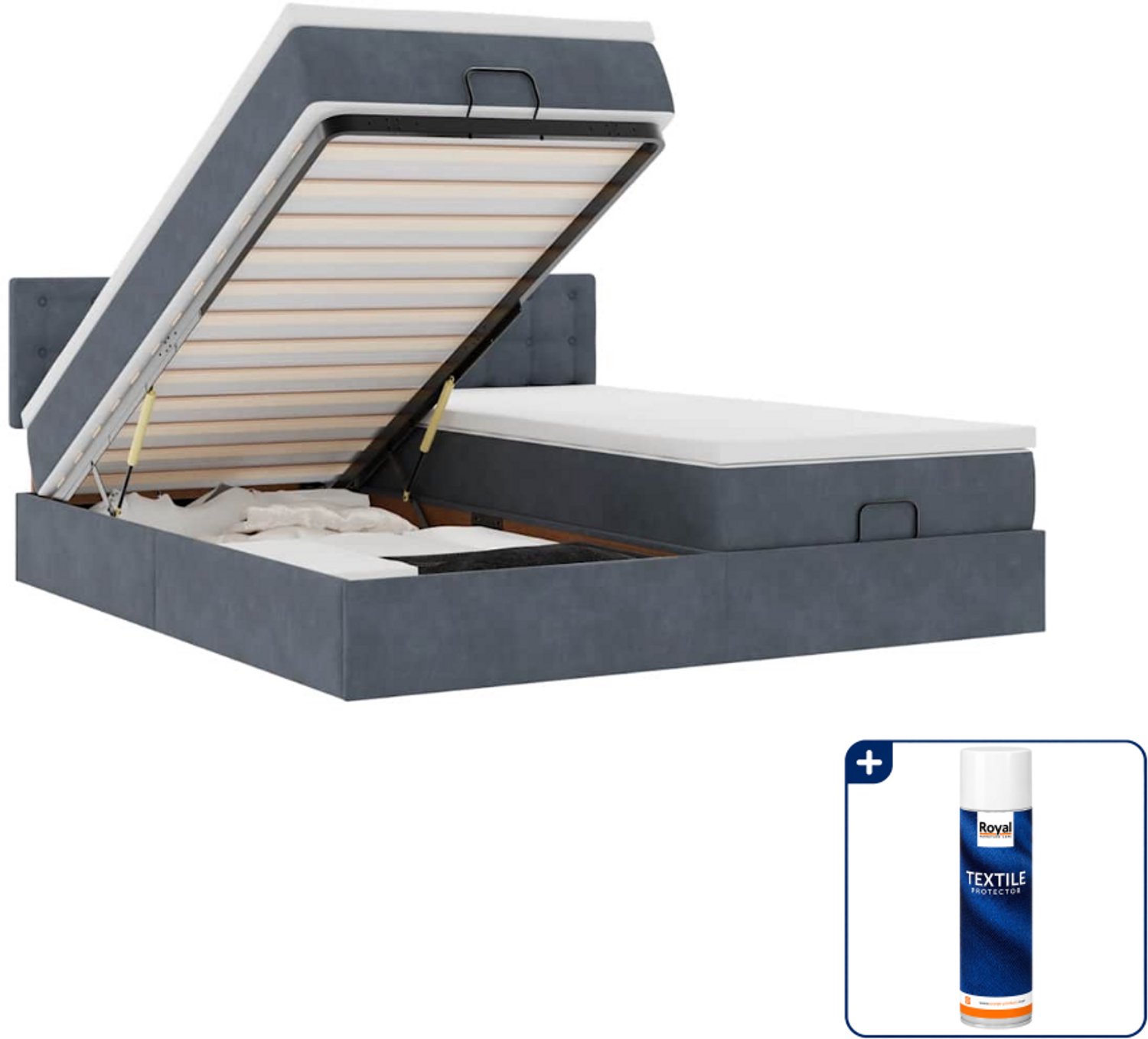 vidaXL Ottoman bed - Queensize - 160 x 200 cm - fluweel - donkergrijs - Inclusief textielbeschermer 500 ml Roze
