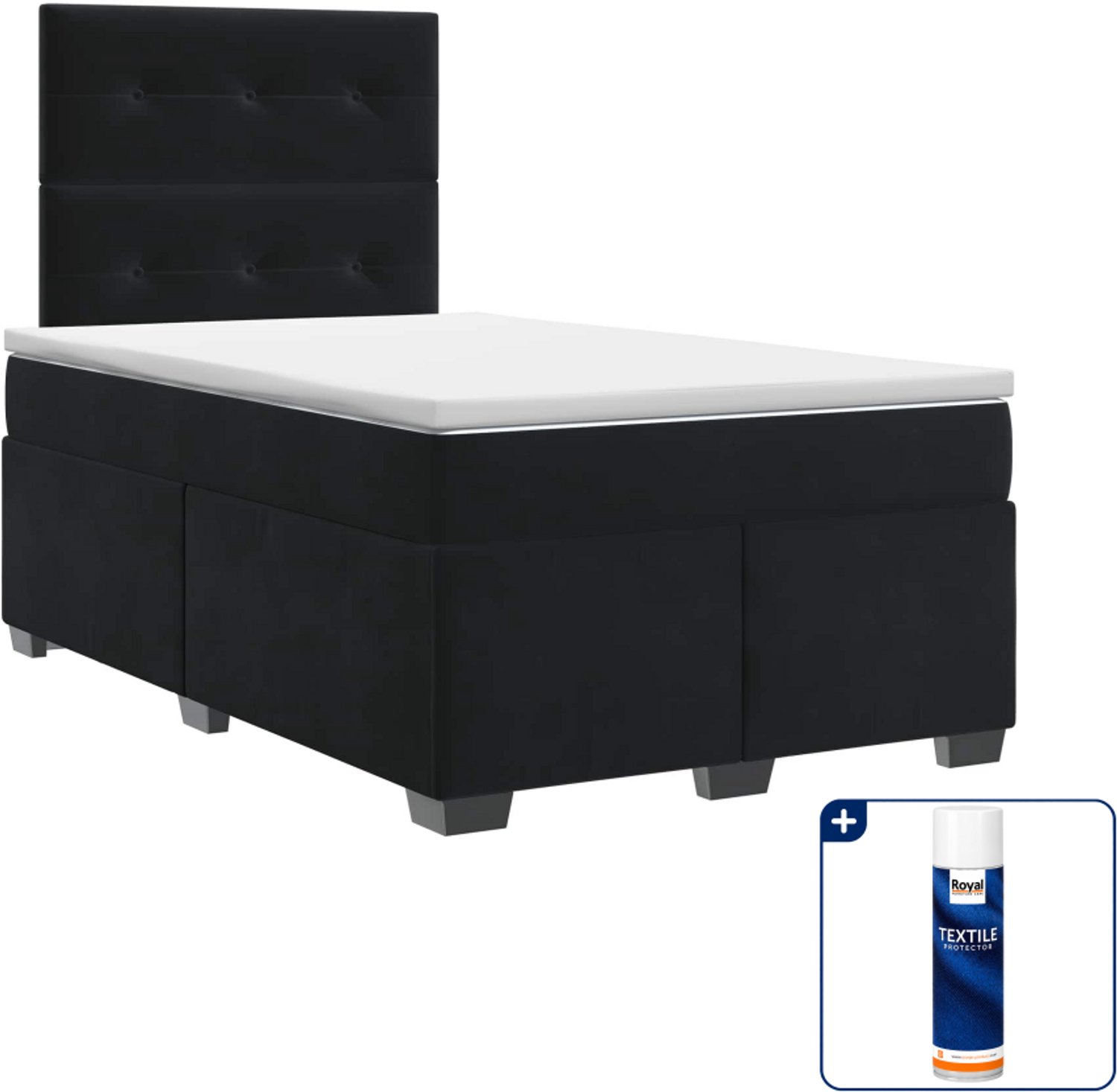 vidaXL boxspringbed met matras - 120 x 190 cm - fluweel - zwart - Inclusief textielbeschermer 500 ml
