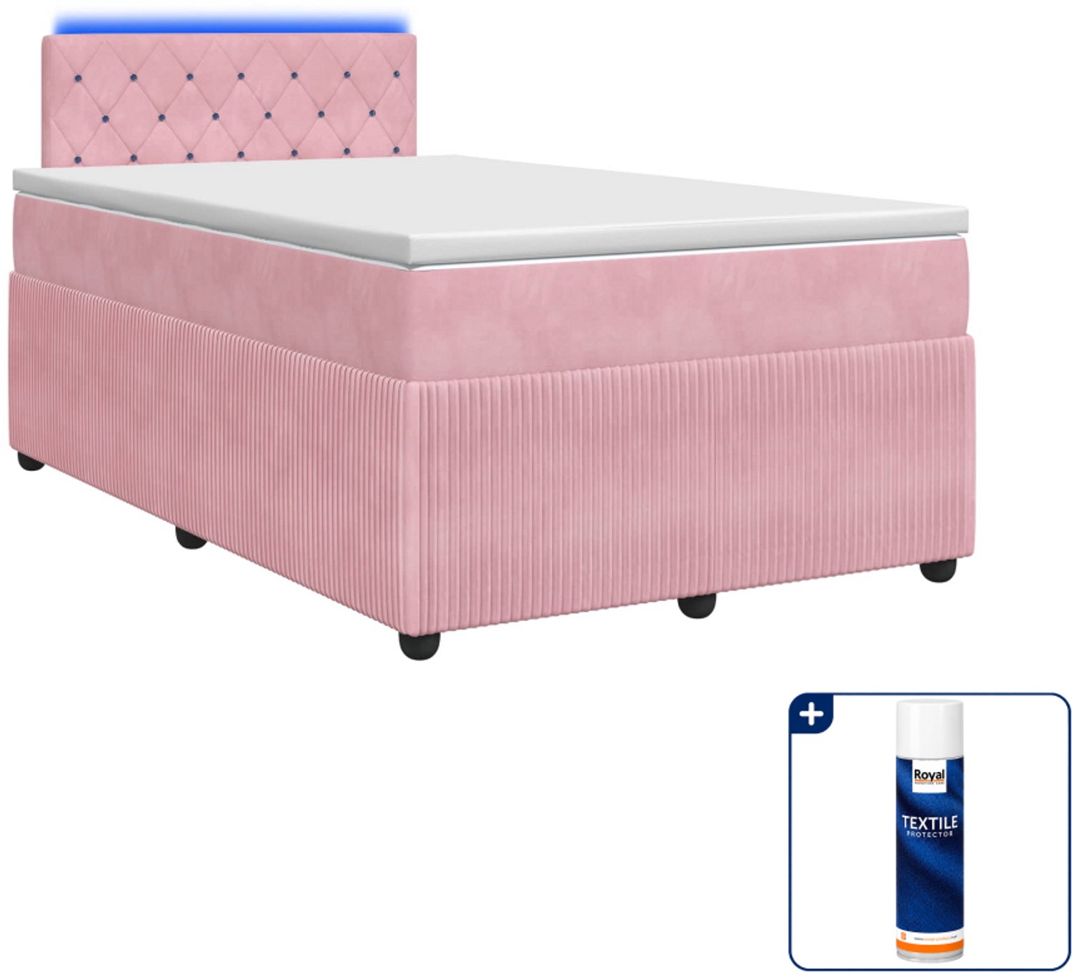 vidaXL Boxspringbed met matras 120 x 190 cm - fluweel - roze - Inclusief textielbeschermer 500 ml