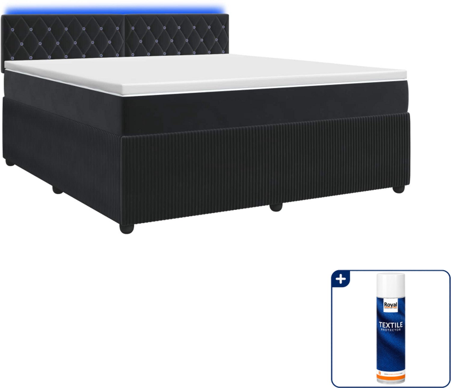 vidaXL Queensize boxspringbed met matras - 160 x 200 cm - zwart - Inclusief textielbeschermer 500 ml