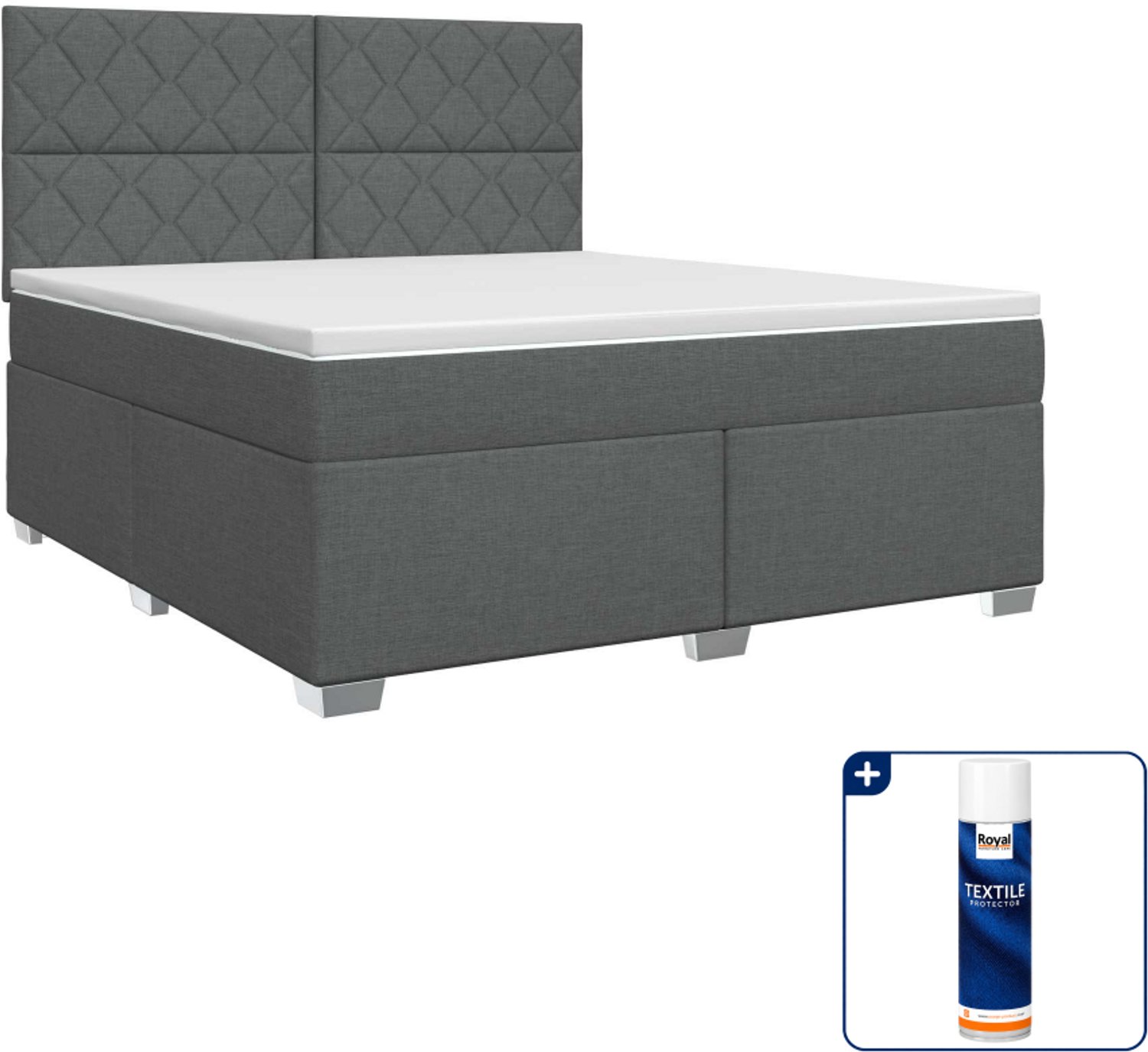 vidaXL boxspringbed met matras - 140 x 190 cm - donkergrijs - Inclusief textielbeschermer 500 ml Donker Grijn