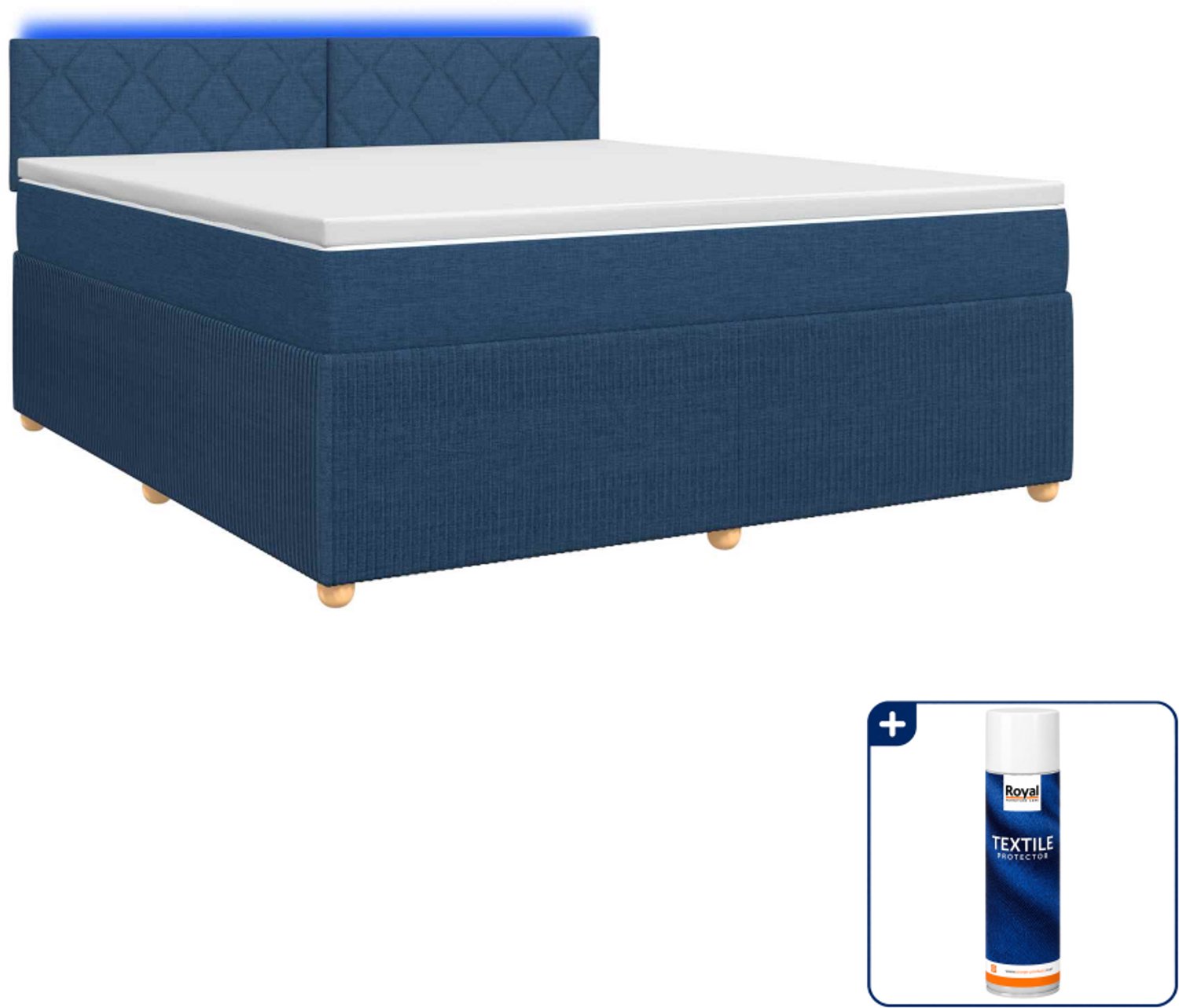vidaXL Kingsize boxspringbed met matras - 180 x 200 cm - blauw - Inclusief textielbeschermer 500 ml