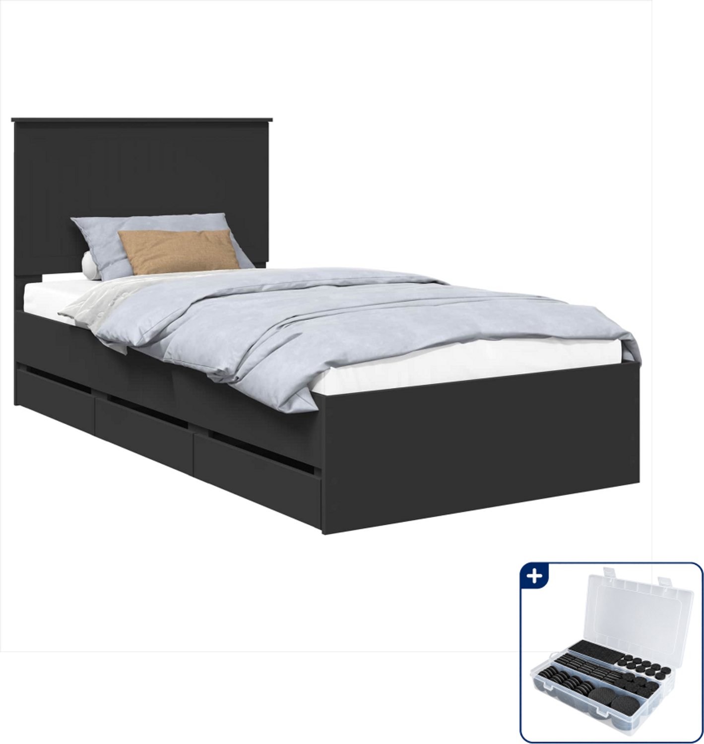 vidaXL bedframe - 100 x 200 cm - bewerkt hout - zwart - Inclusief antikrasvilt 177-delig Grijs
