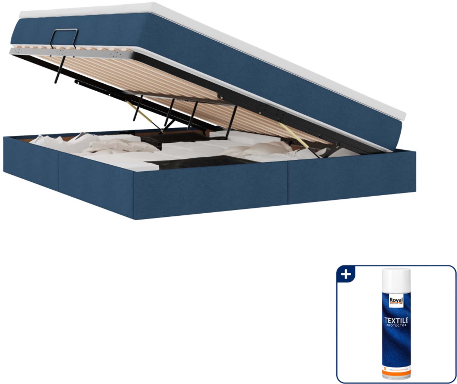 vidaXL Queensize opbergbed met matras - 160 x 200 cm - blauw - Inclusief textielbeschermer 500 ml Grijs