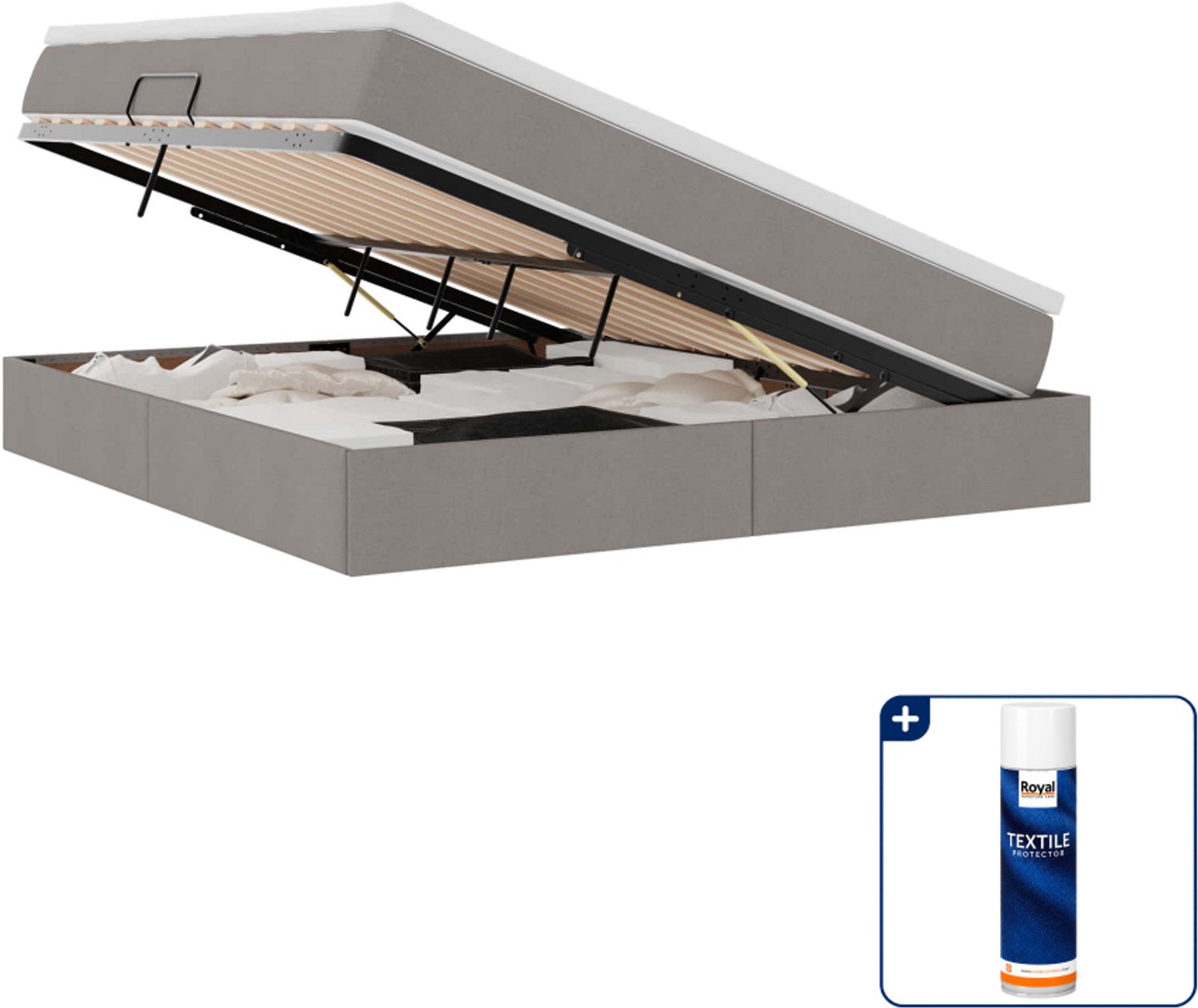 vidaXL queensize opbergbed met matras - 160 x 200 cm - taupe - Inclusief textielbeschermer 500 ml Blauw