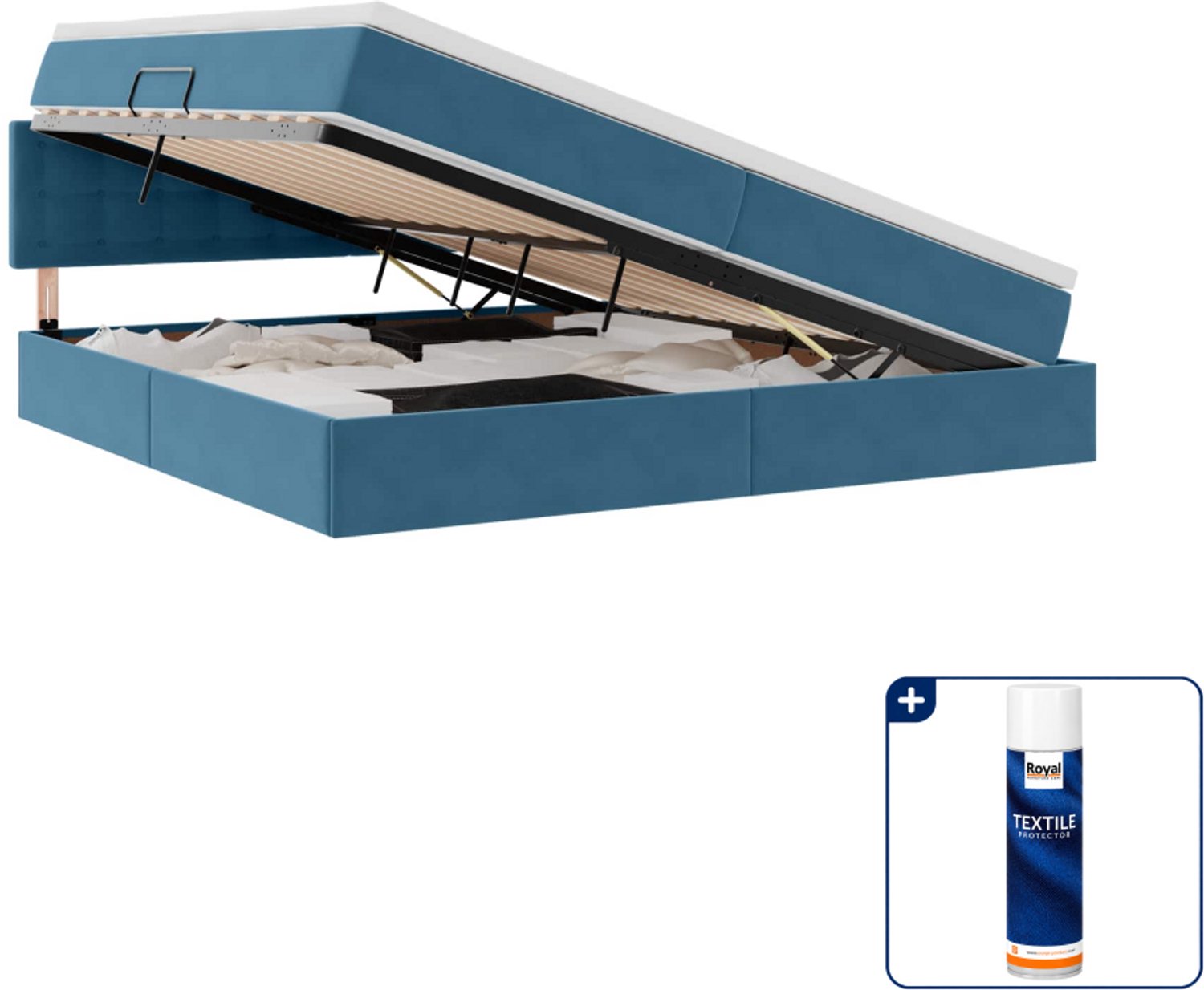 vidaXL Opbergbed - 200 x 200 cm - fluweel - donkerblauw - Inclusief textielbeschermer 500 ml Lichtgrijs