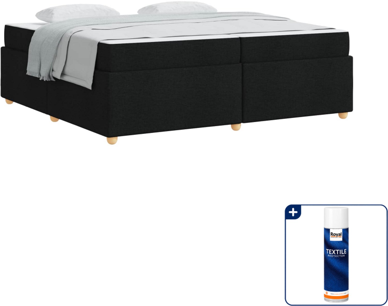 vidaXL Bedframe met matras - 200 x 200 cm - stof - zwart - Inclusief textielbeschermer 500 ml Bruin