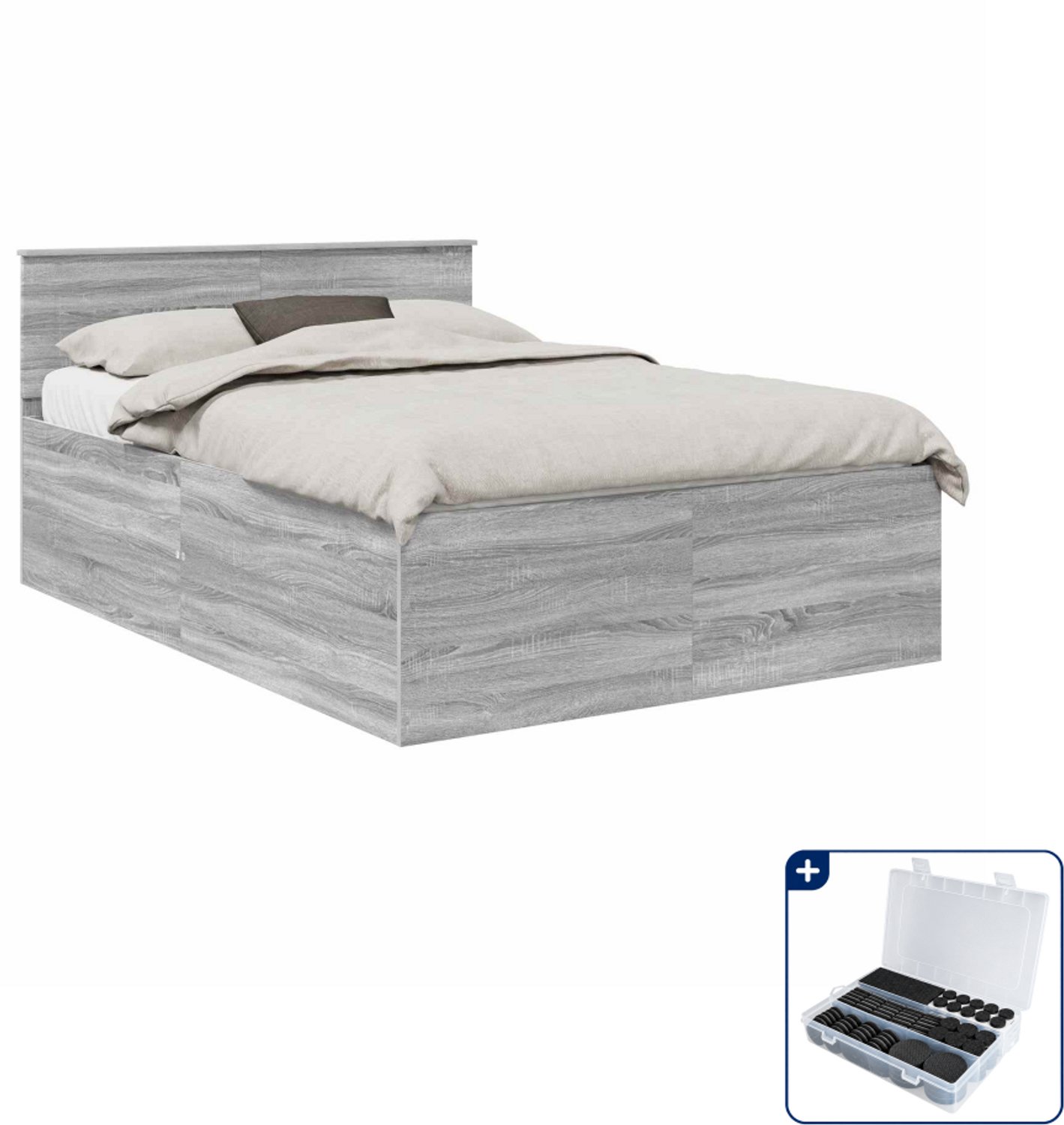 vidaXL Bedframe Queensize - 160 x 200 cm - bewerkt hout - grijs sonoma - Inclusief antikrasvilt 177-delig