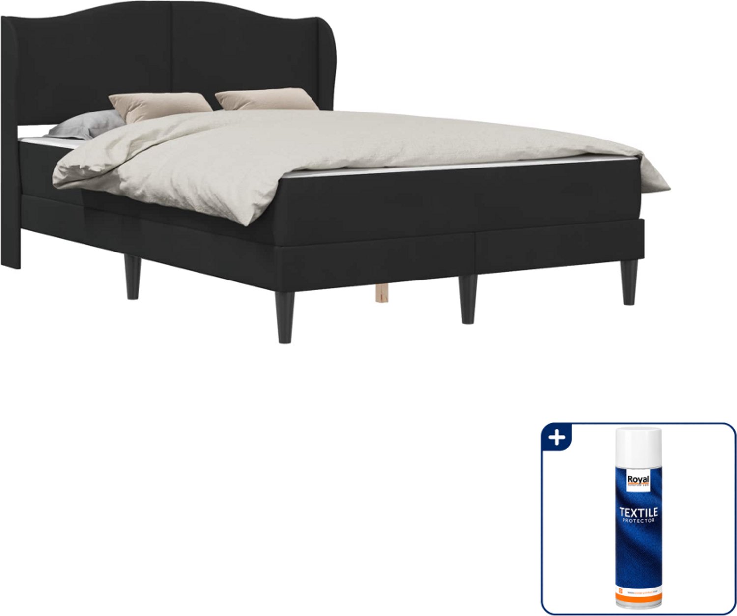vidaXL bed met matras - Small double 140 x 200 cm - fluweel - zwart - Inclusief textielbeschermer 500 ml