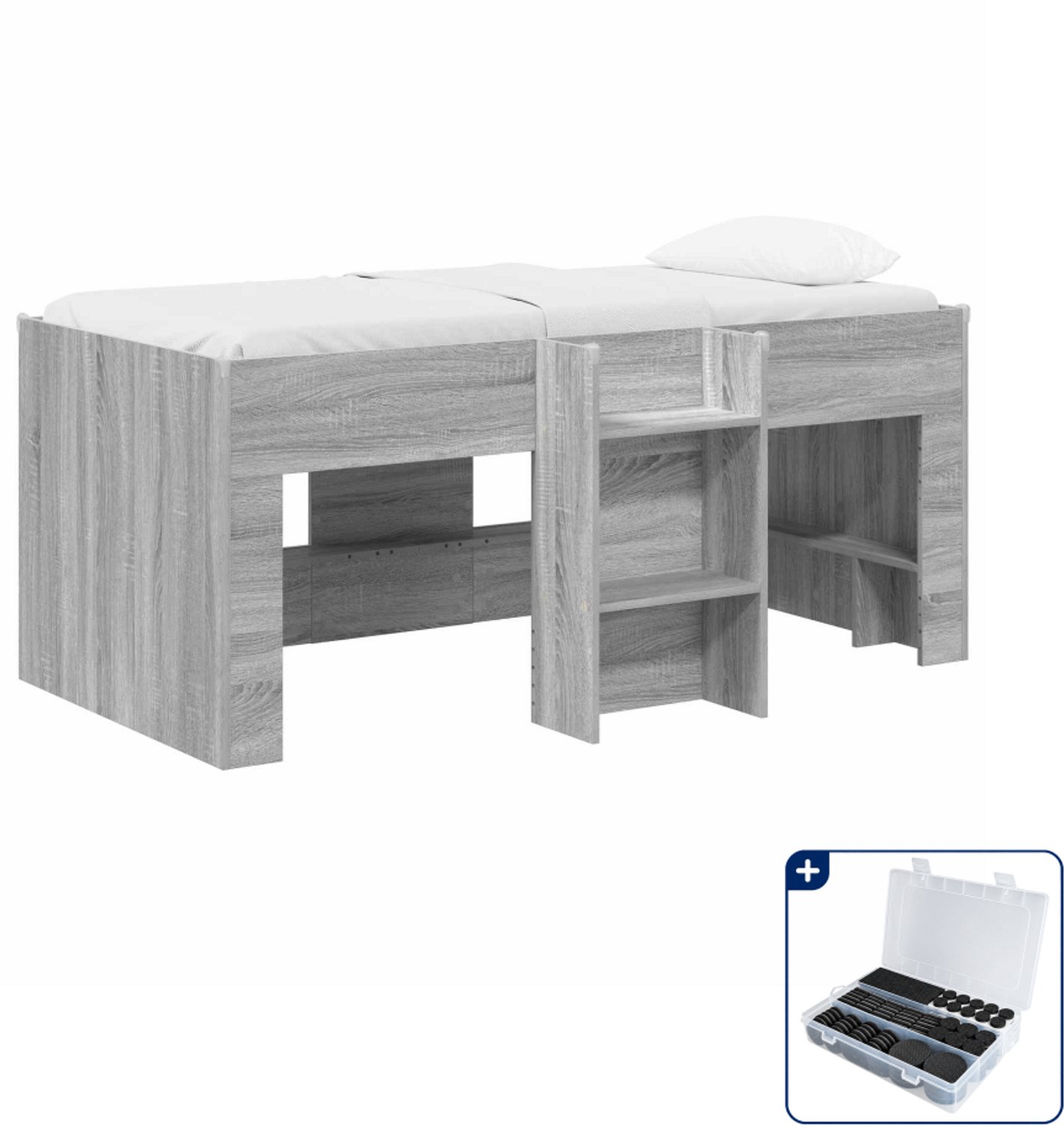 vidaXL kinder hoogslaper - 80 x 160 cm - bewerkt hout - grijs sonoma - Inclusief antikrasvilt 177-delig
