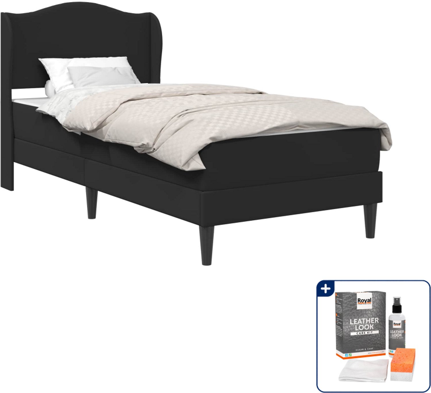 vidaXL Bed met matras - 100 x 200 cm - kunstleer - zwart - Inclusief onderhoudsset voor kunstleer 150 ml