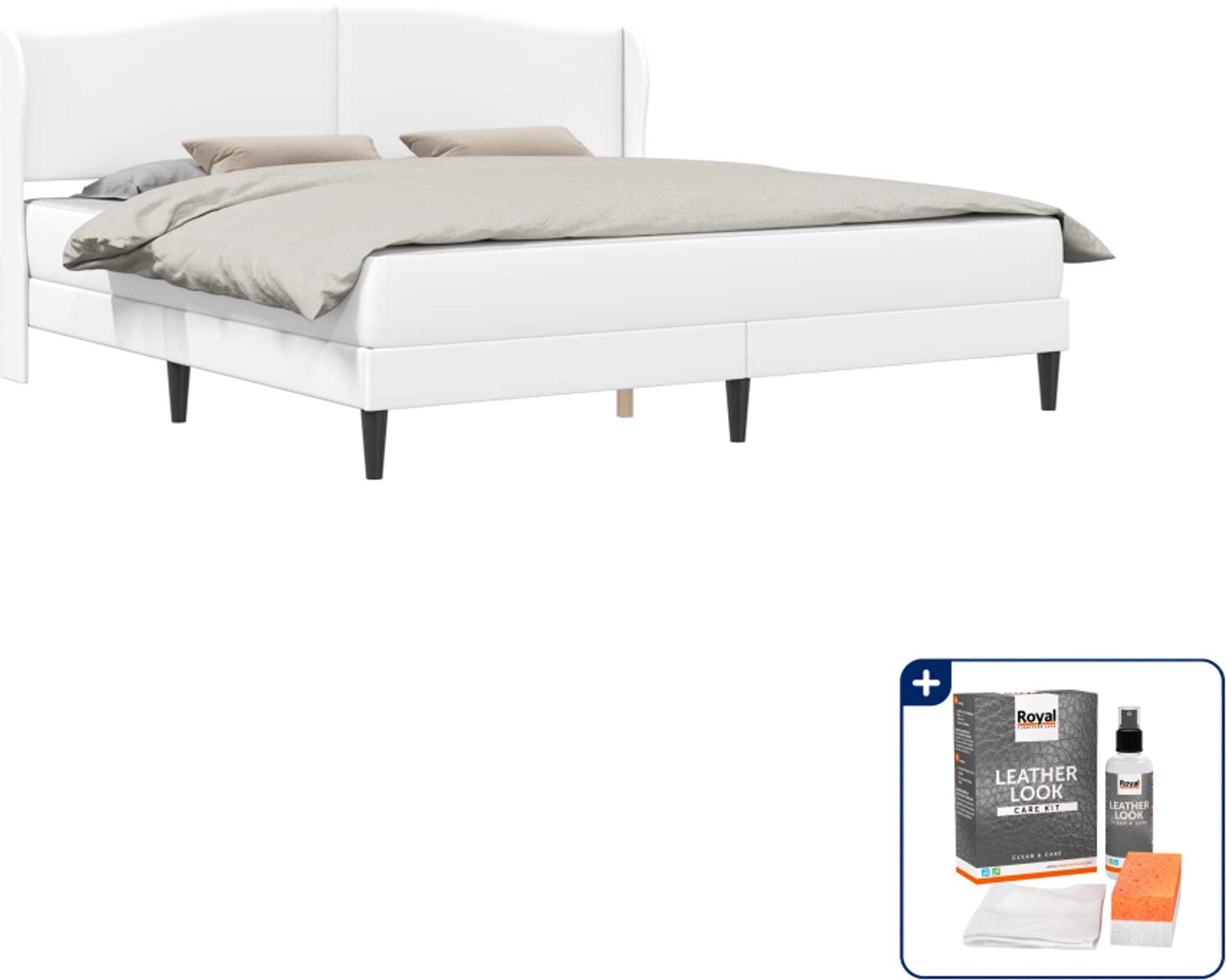 vidaXL bed met matras - Kingsize - 180 x 200 cm - kunstleer - wit - Inclusief onderhoudsset voor kunstleer 150 ml