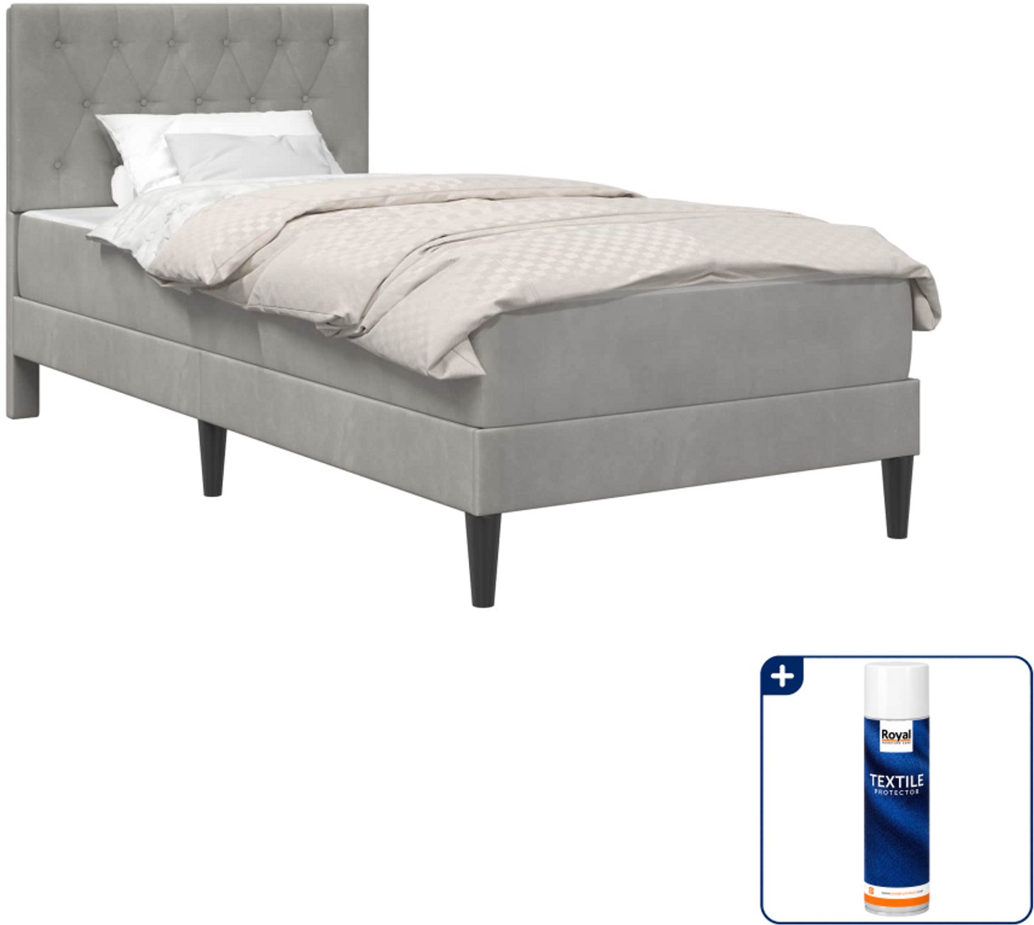 vidaXL Bed met matras - 90 x 200 cm - fluweel - lichtgrijs - Inclusief textielbeschermer 500 ml