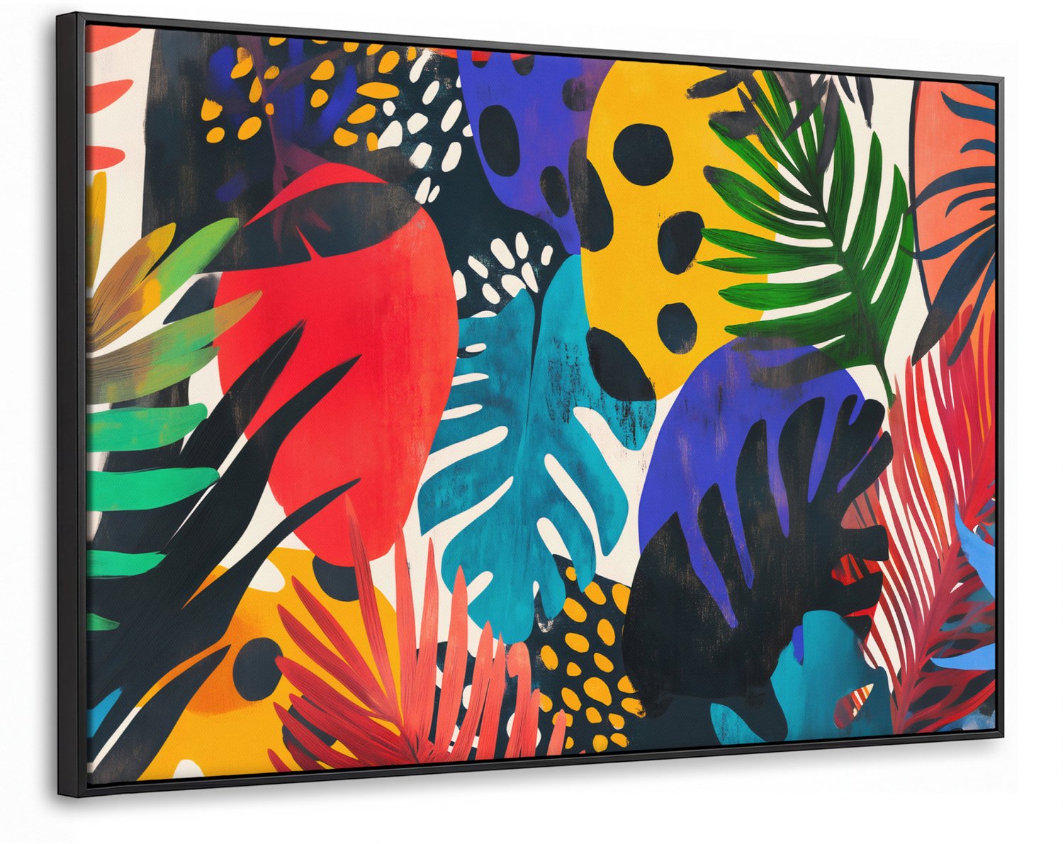 Canvas Schilderij met Baklijst XXL Canvas Schilderij met Baklijst 140x90cm - Bladeren - Vormen - Abstract - Kleurrijk - Muurdecoratie woonkamer - Slaapkamer decoratie - Kamer accessoires - Schilderijen op canvas met lijst groot