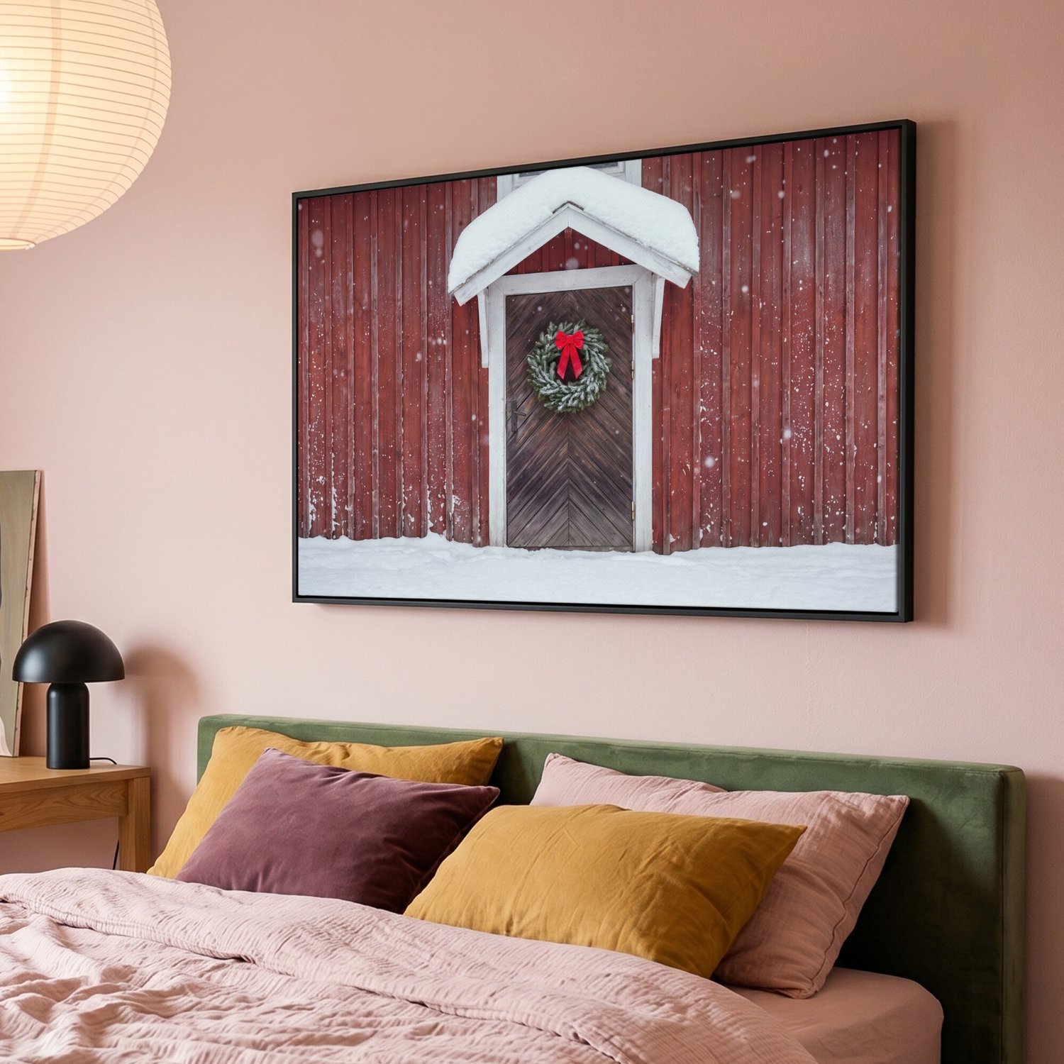 Canvas Schilderij met Baklijst XXL Canvas Schilderij met Baklijst 120x80cm - Deur - Kerstkrans - Winter - Muurdecoratie woonkamer - Slaapkamer decoratie - Kamer accessoires - Schilderijen op canvas met lijst groot – foto 5