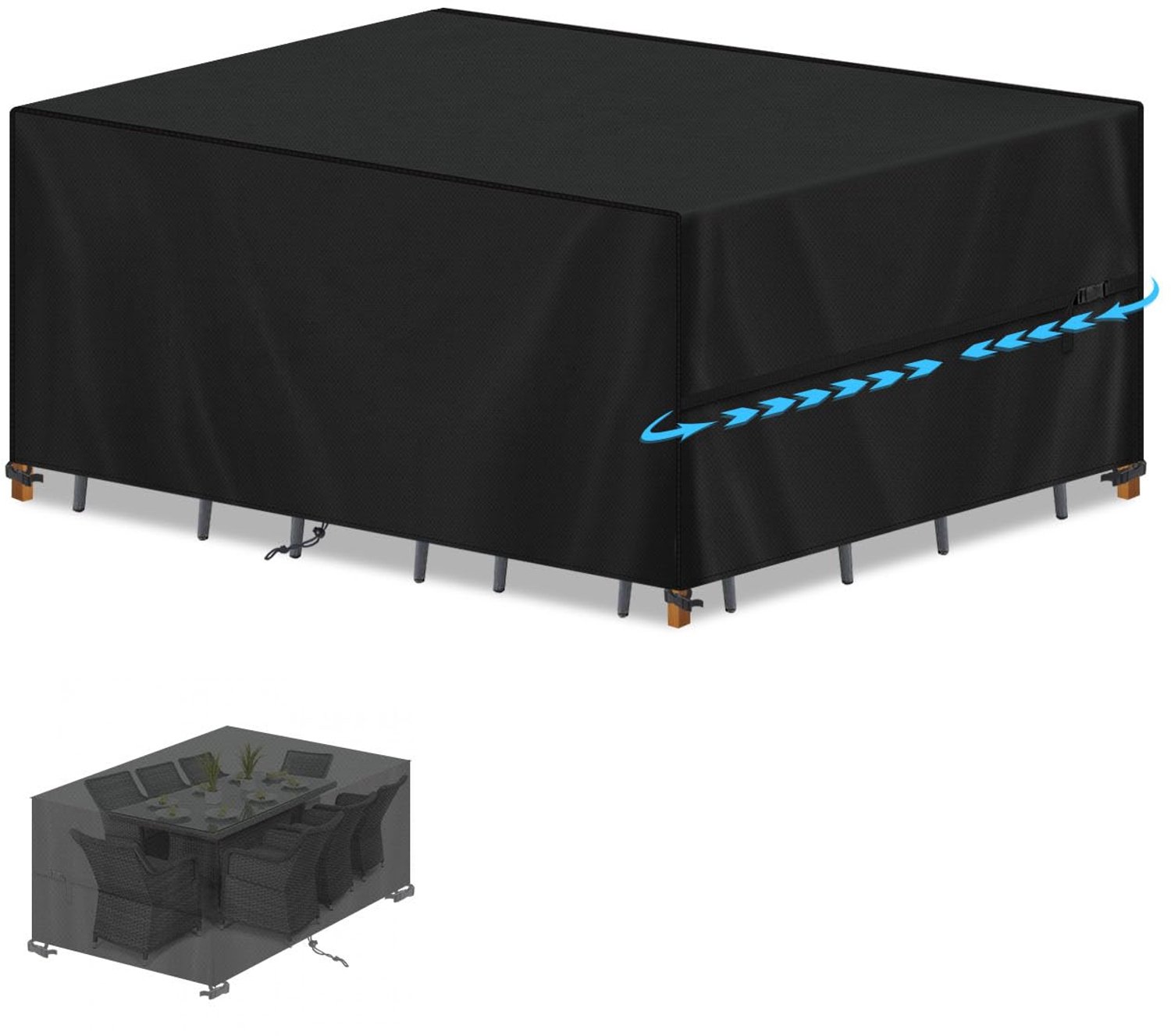 Famanu Waterdichte afdekking voor tuinmeubelen, 180 x 120 x 75 cm, 420D Oxford-weefsel, winterbestendig, ideaal voor tafels en stoelen, biedt optimale bescherming tegen regen en UV-stralen zwart