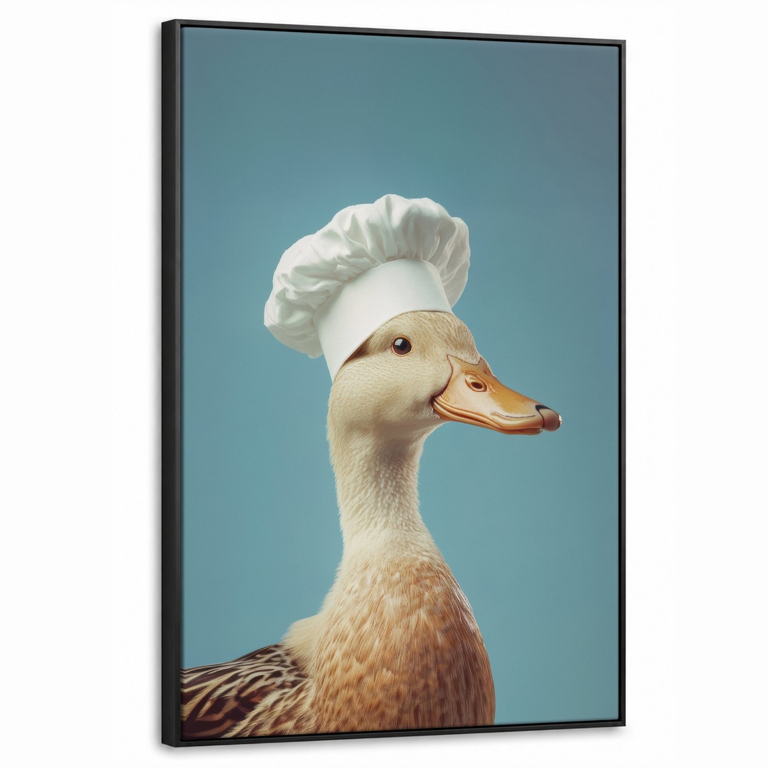 Canvas Schilderij met Baklijst 60x90cm - Eend - Koksmuts - Cute - Vogel - Muurdecoratie woonkamer - Slaapkamer decoratie - Kamer accessoires - Schilderijen op canvas met lijst