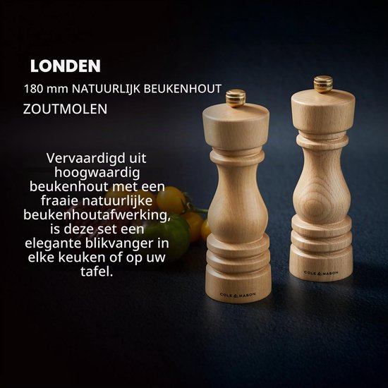 Nootmuskaatmolen - Beukenhout - Keramisch mechanisme - 180 mm — afbeelding 2