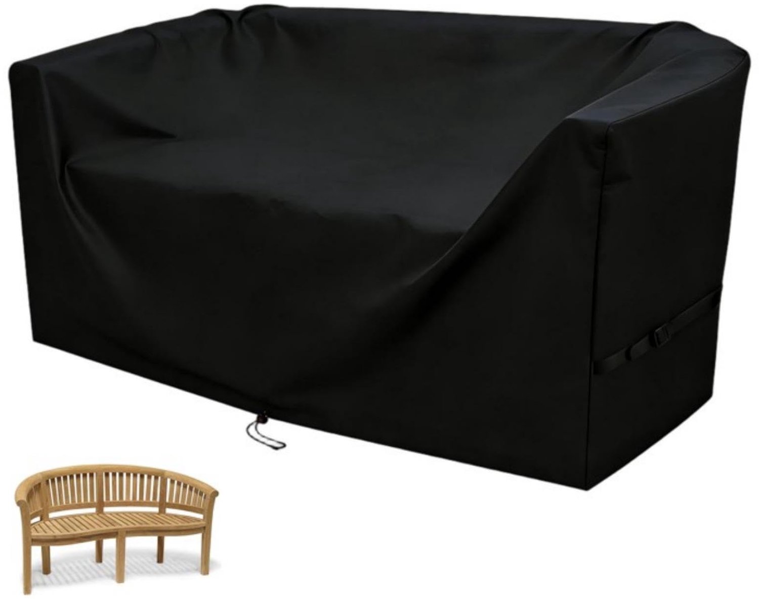 Famanu Waterdichte hoes voor tuinbank, 165 × 75 × 88 cm, 500D zware kwaliteit voor buitengebruik, zwart, biedt bescherming tegen alle weersomstandigheden