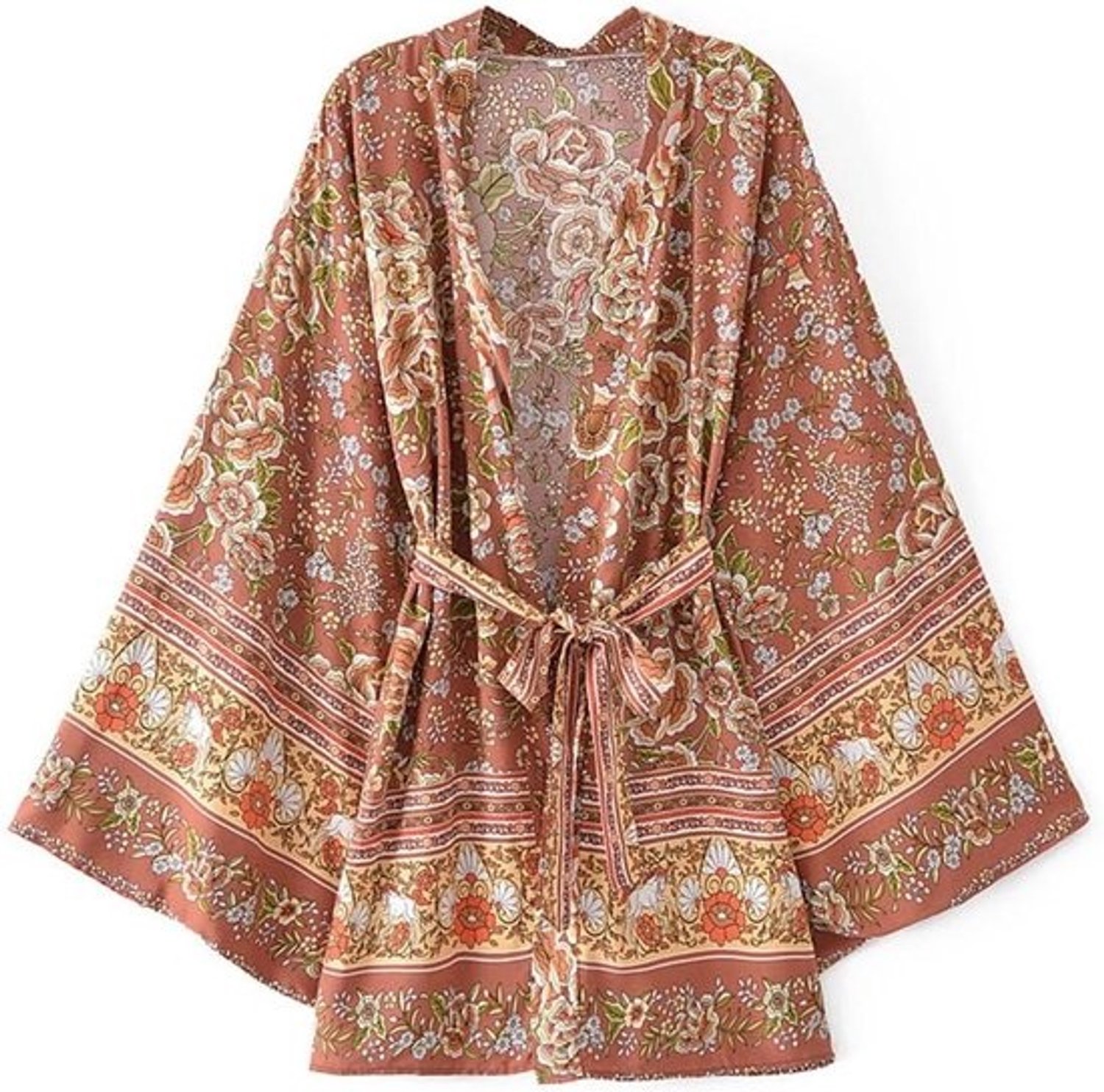 Bloemenprint Kimono - Strandjas Dames - Zomerse Look - Bohemian Stijl - 3/4 Mouwen - Multicolor