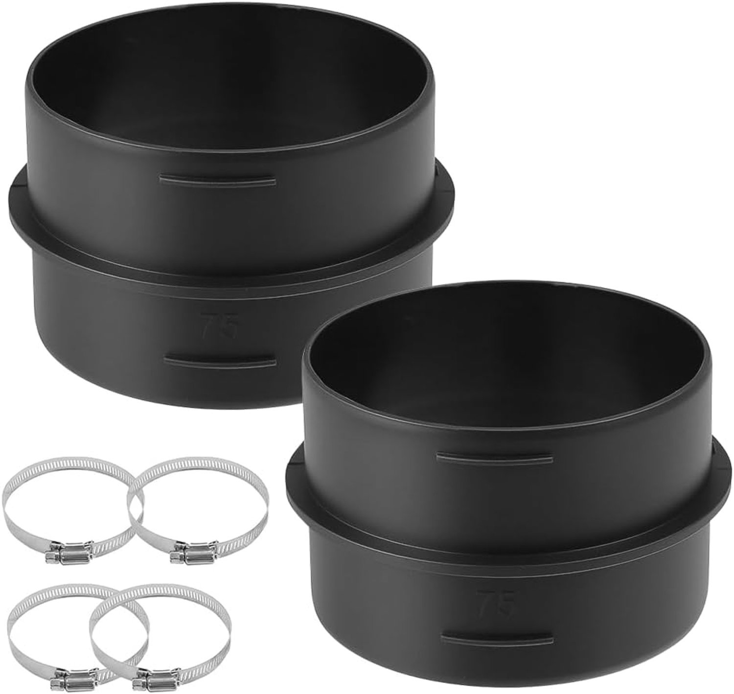 Connector ronde buis 75 mm - kunststof - met 4 RVS slangklemmen - voor ventilatie en verwarming - Homevero