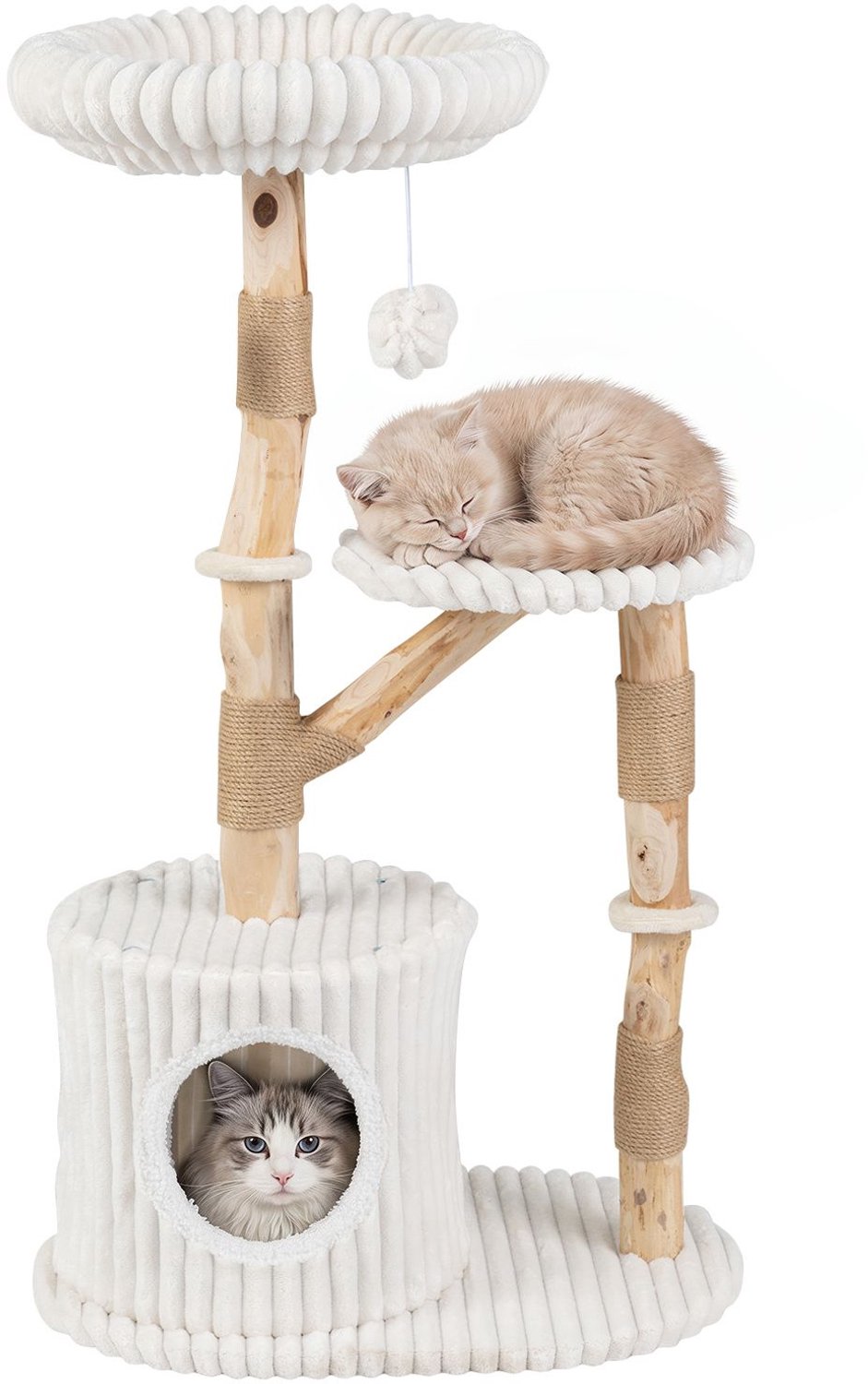 SureDeal® - Krabpaal - Kattenkrabpaal Natuurlijk Hout - Kattenholte Hout - Jute Krabpalen Afneembare - 74x41x108 cm - Beige