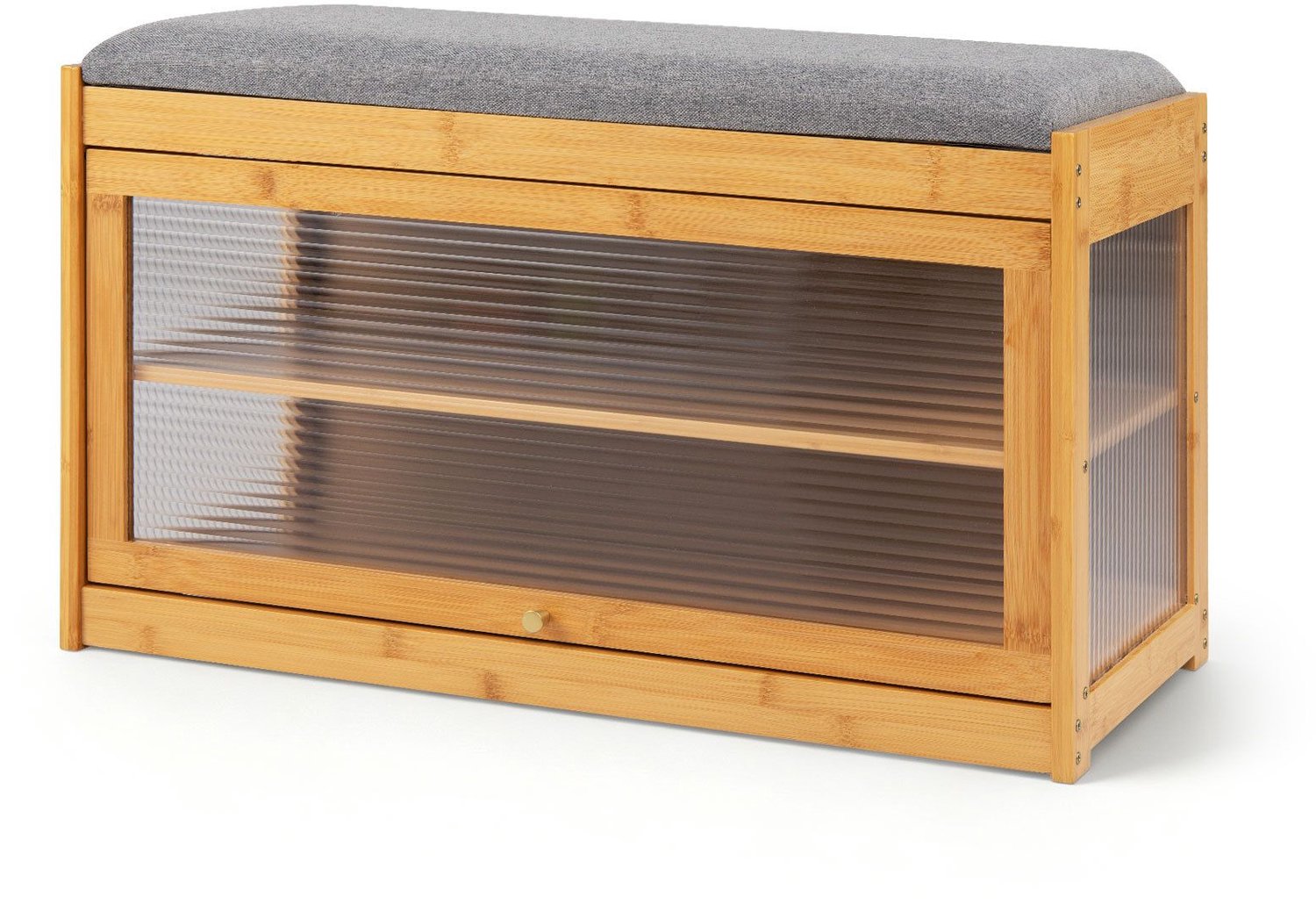SureDeal® - Schoenenkast - Bamboe Schoenenbank - Kussen Laags Schoenenrek - Opklapbare Transparante Deur - 66,5x30,5 cm - Naturel