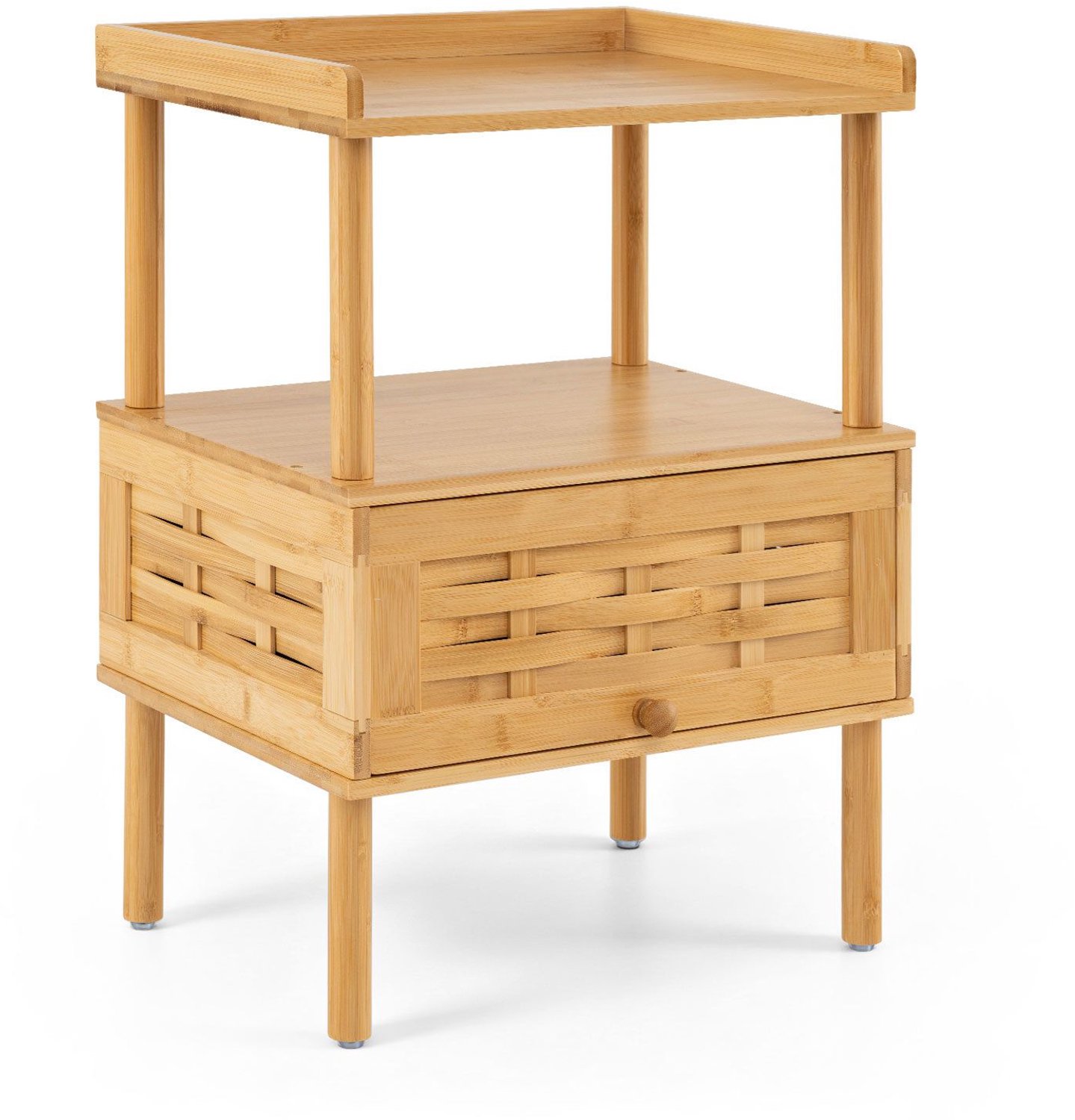 SureDeal® - Nachtkastje - Bamboe - Open Rek - Klapdeur - Magneetsluiting - 41x31x59 cm - Naturel
