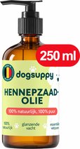 DogSuppy Hennepzaadolie 250 ml fles met pompje, 100% natuurlijk en puur voor glanzende vacht.