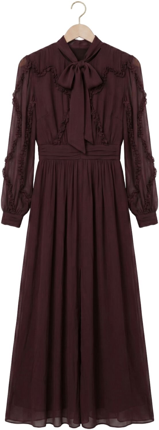DANTE6 Lasorinn Ruffle Detail Maxi Dress Dames - Jurk - Bordeaux - Maat 38