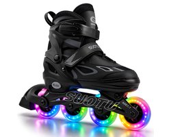 Suotu Skeelers - Inlineskates Verstelbaar - Skeelers meisjes en jongens - Maat: EUR 32-36 - lichtgevende wielen - S79 - Zwart/Wit - M
