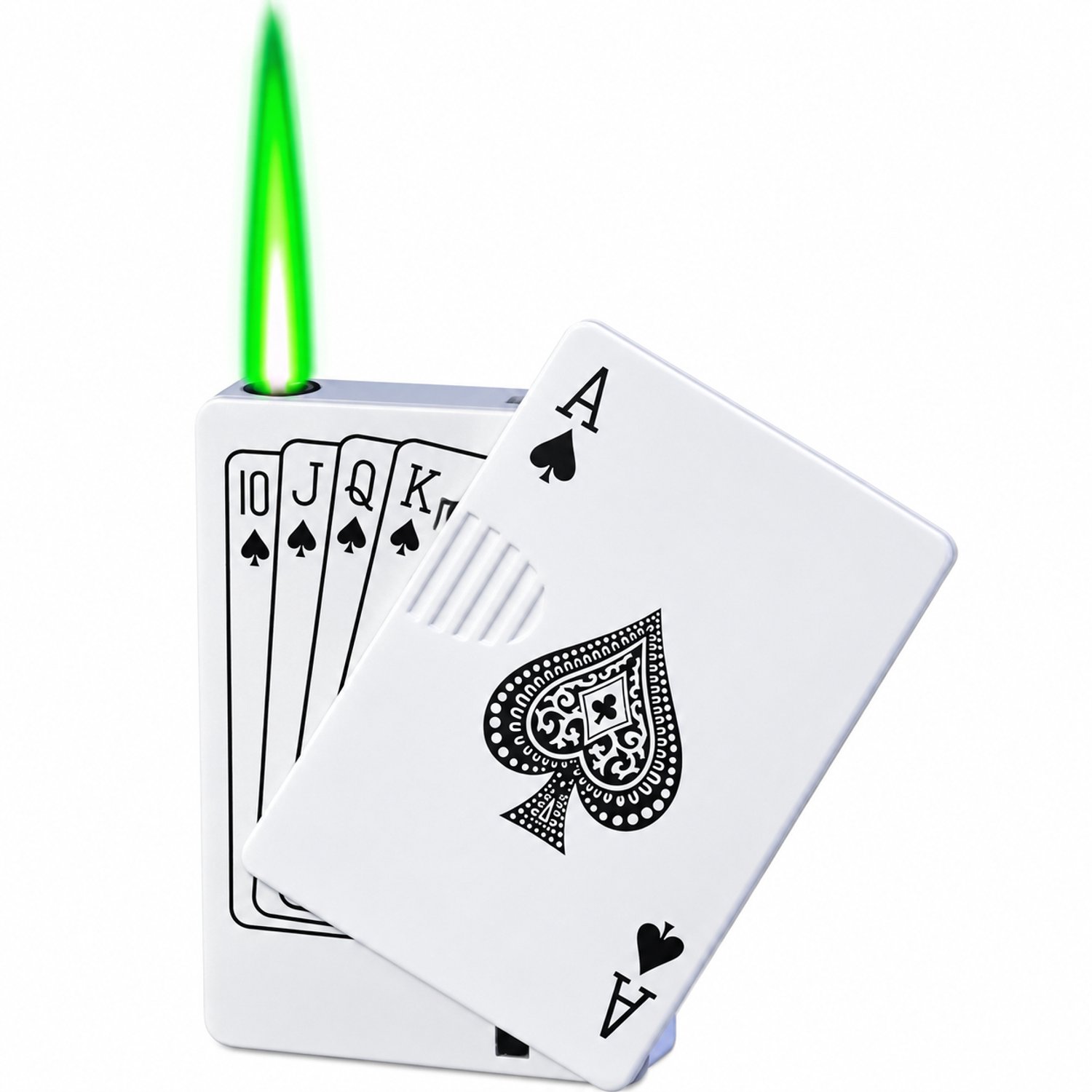 Nina’s Giftshop® Witte Luxe Gasaansteker Windproof Poker Aansteker met Groene Vlam – Cadeau voor Hem, Man, Vader – Vaderdag, Valentijn, Kerst
