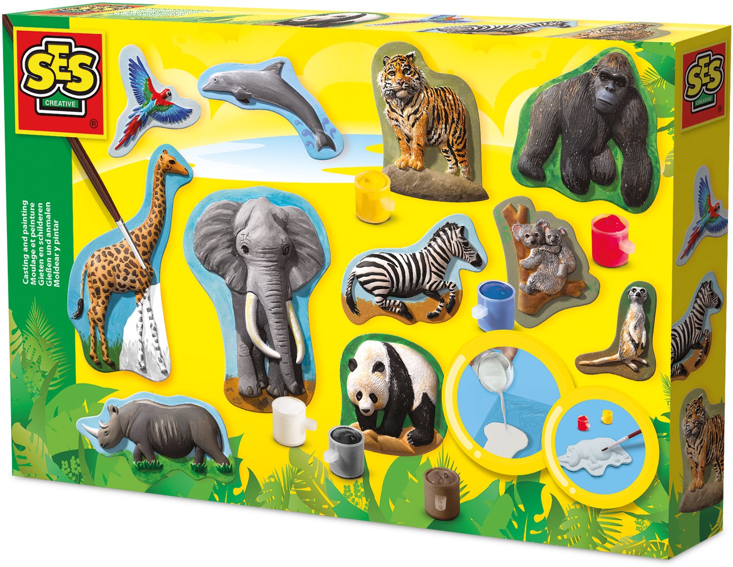 SES Creative - Gieten en Schilderen - Dieren - gips gieten - maak een giraffe, gorilla, panda en meer - met vormpjes, gips, verf en penseel