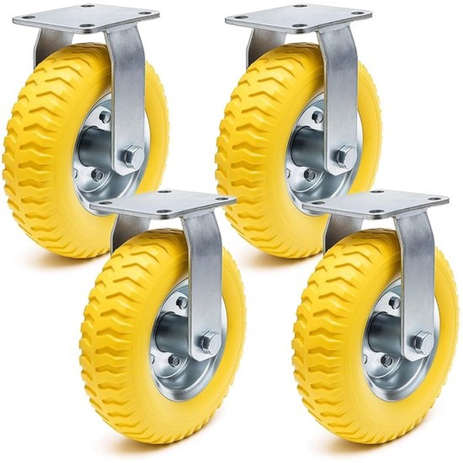 Transportwielen Set - Bokwielen Stevig - Materiaal Verplaatsen - Lekvrije Massieve Banden - 225 x 58 mm - Geel