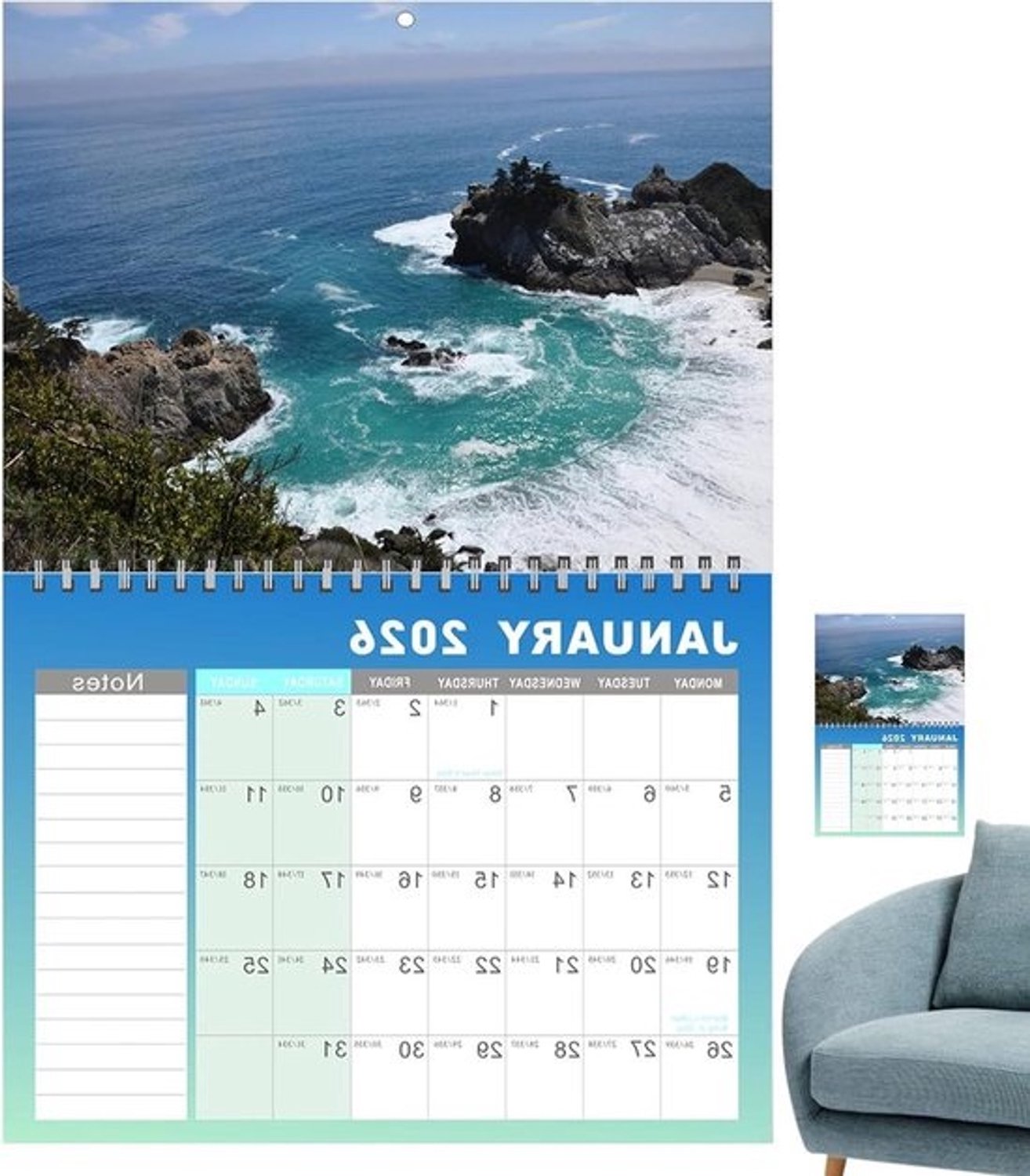 Muurkalender 2025 - Jaarkalender Planner - Schema Organiseren - Landschap en Vogel Designs - 285 x 215 cm - Meerdere Kleuren