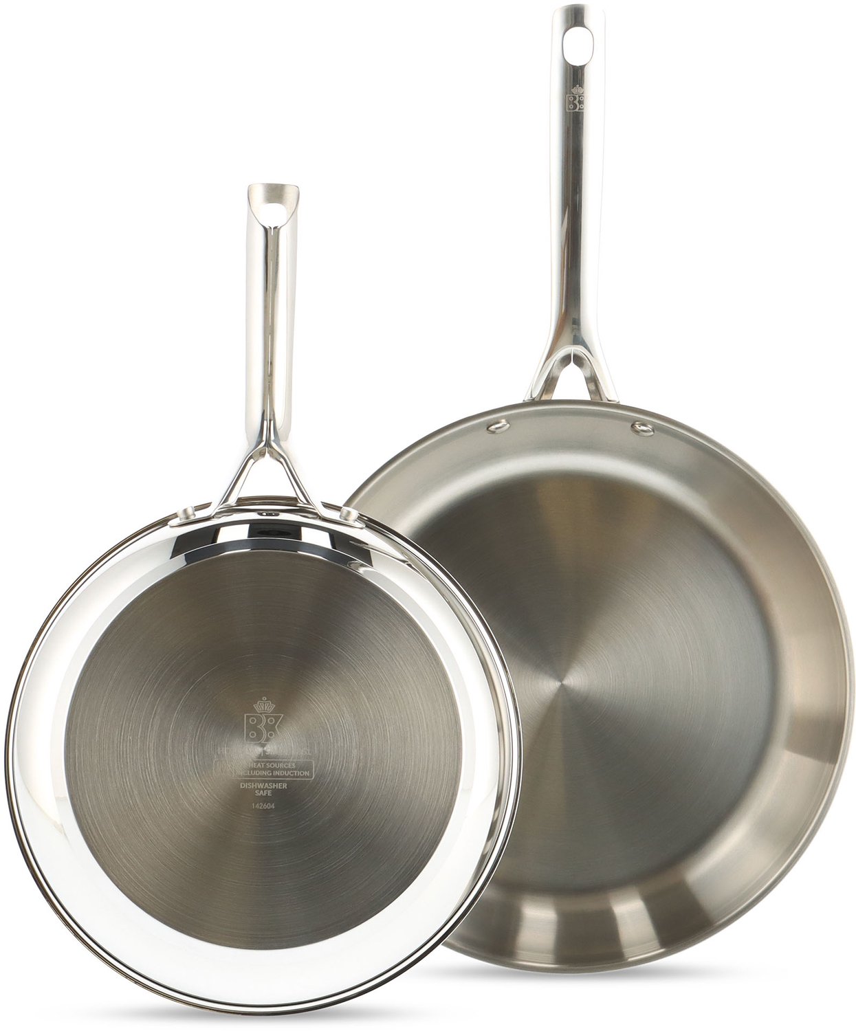 BK Sparkling Uncoated Koekenpannenset 2-delig - 24/28cm - Zonder antikleeflaag - Koekenpan inductie - RVS pannenset - RVS handgreep - Ovenbestendig tot 230°C - Zilver